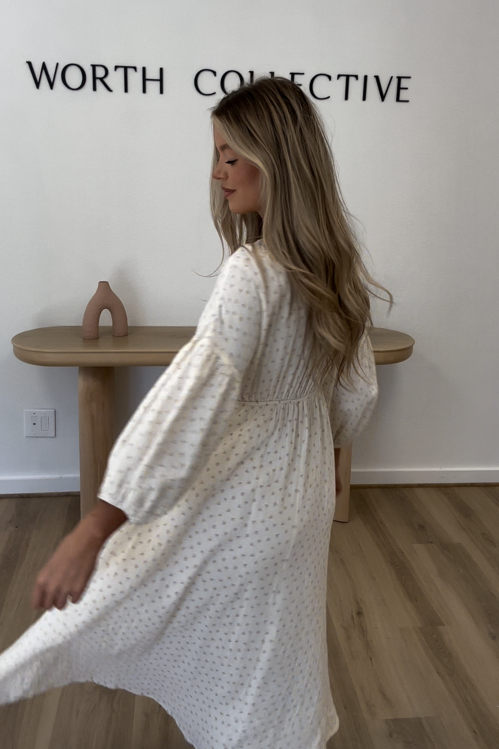 Hunter 100% Cotton Gauze Midi Dress in Natural/Brown Floral Bump Friendly (Fully Lined)