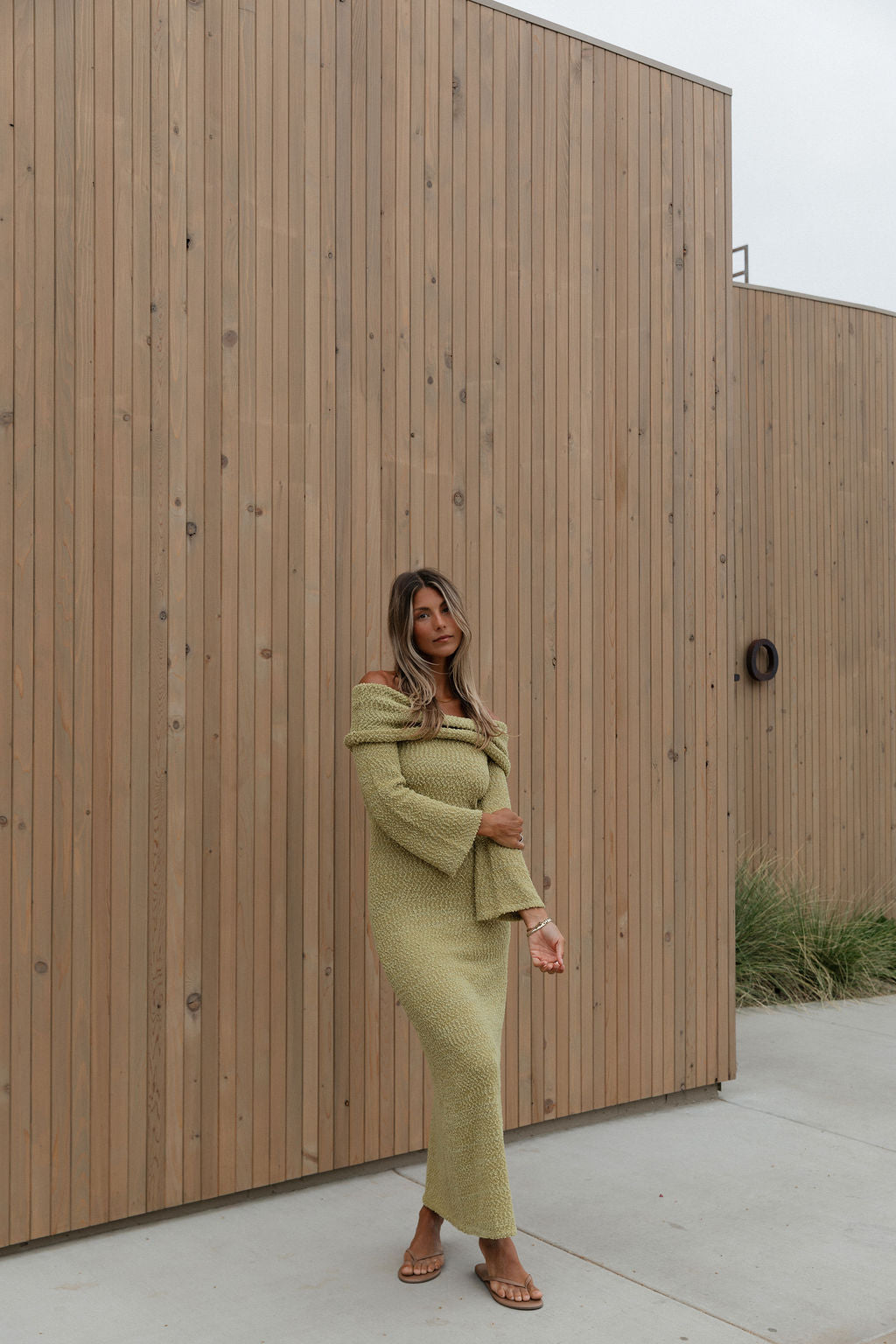 Nora Knit Maxi Dress in Dusty Lime - Bump Friendly