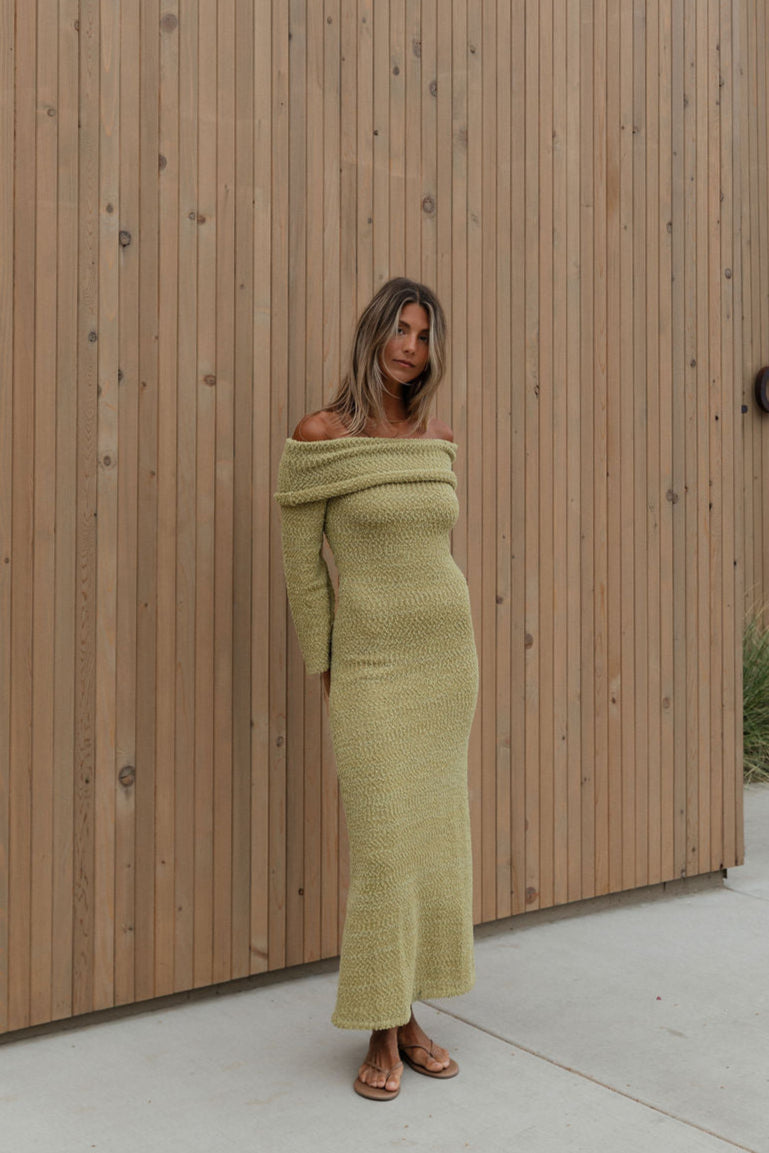 Nora Knit Maxi Dress in Dusty Lime - Bump Friendly