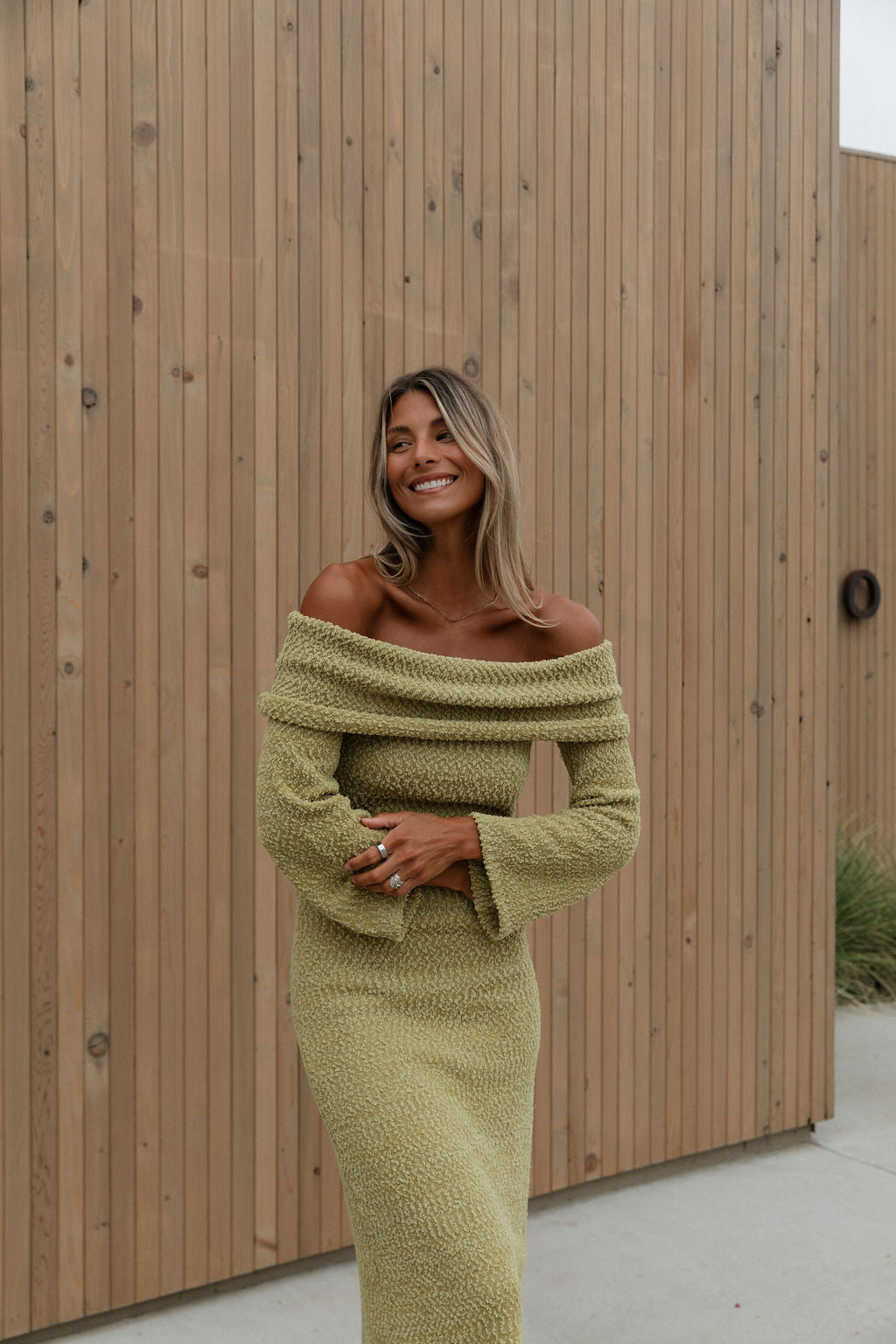 Nora Knit Maxi Dress in Dusty Lime - Bump Friendly