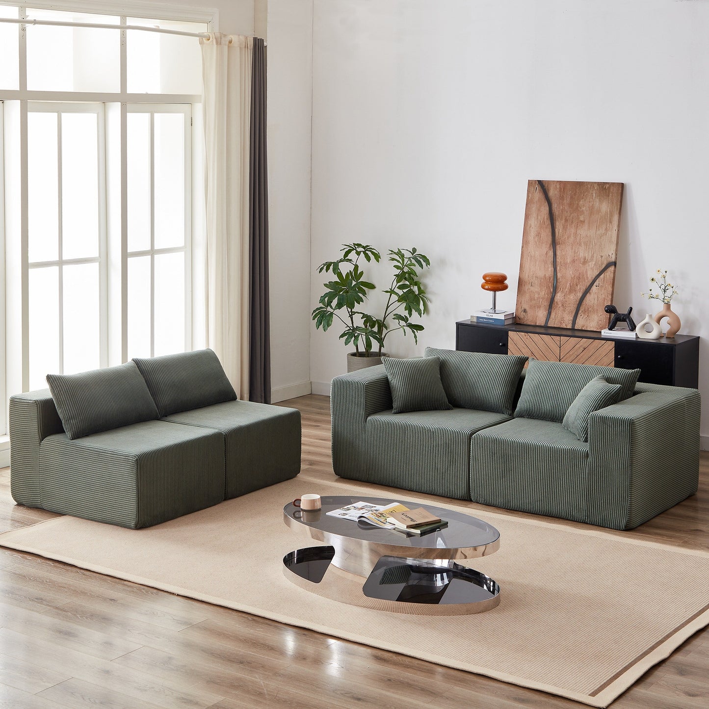 104-Inch Corduroy Modular L Shaped Sectional Sofa,Floor Couch Set,Foam-Filled Compressed Sofa,4 PC Free Combination