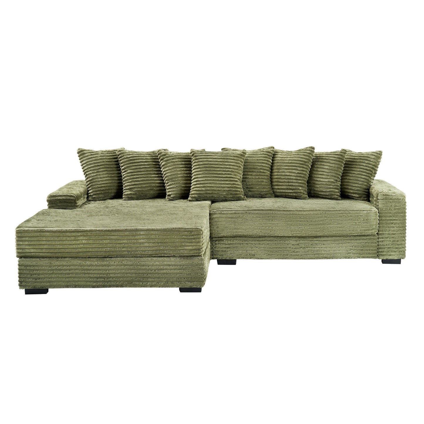 111.4 L-Shaped Corduroy Sofa with 8 Throw Pillows and Footstool