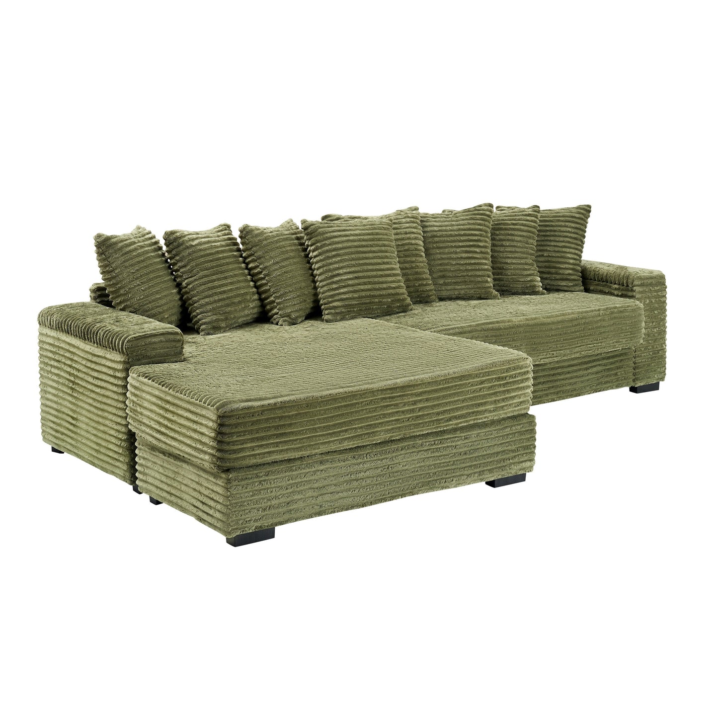 111.4 L-Shaped Corduroy Sofa with 8 Throw Pillows and Footstool
