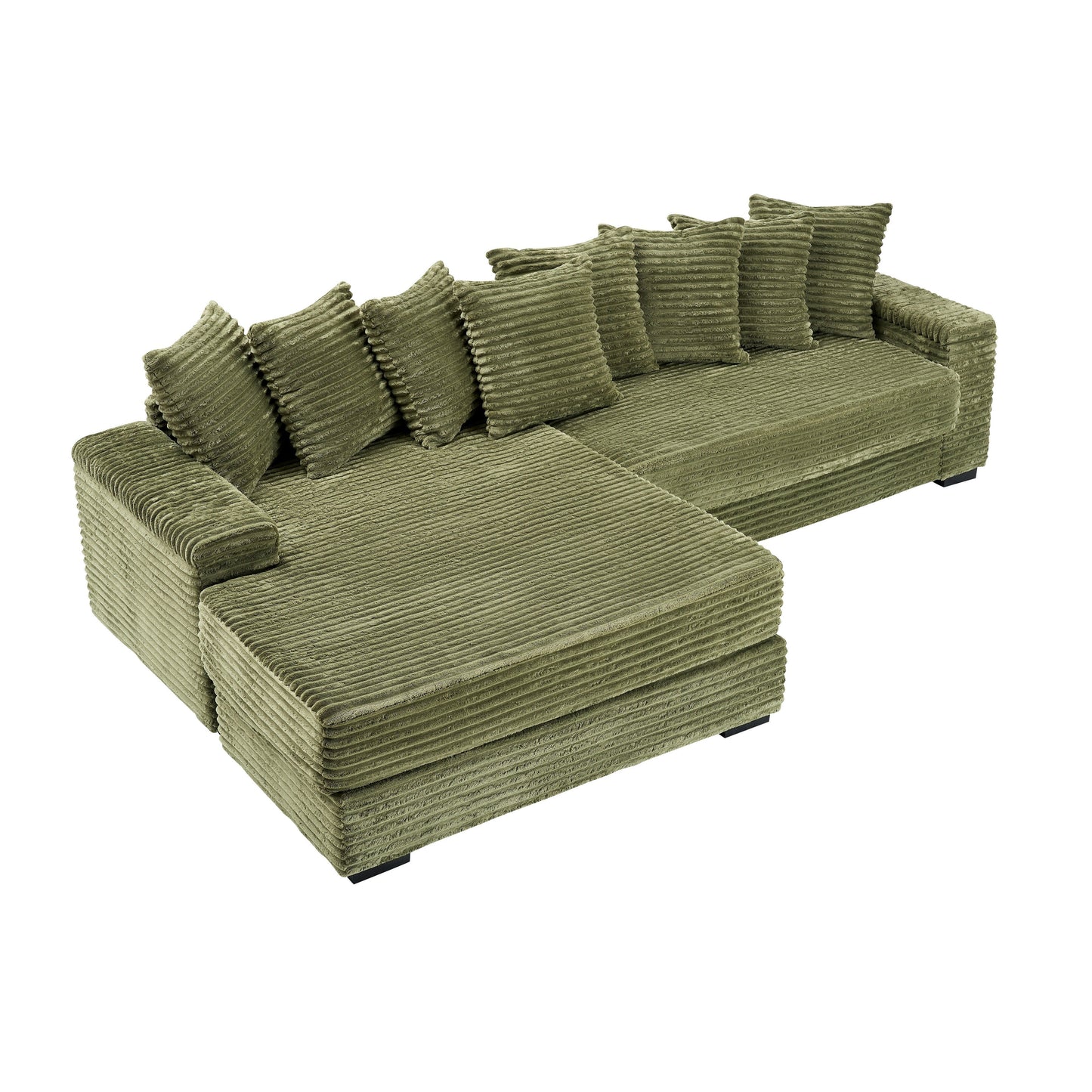 111.4 L-Shaped Corduroy Sofa with 8 Throw Pillows and Footstool
