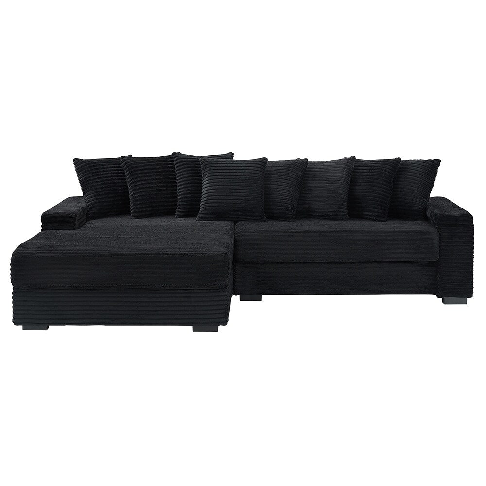 111.4 L-Shaped Corduroy Sofa with 8 Throw Pillows and Footstool