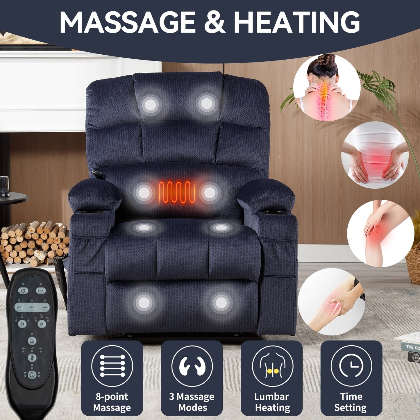 180° Power Lift Recliner Chair with Massage & Heat, Dual Cup Holders