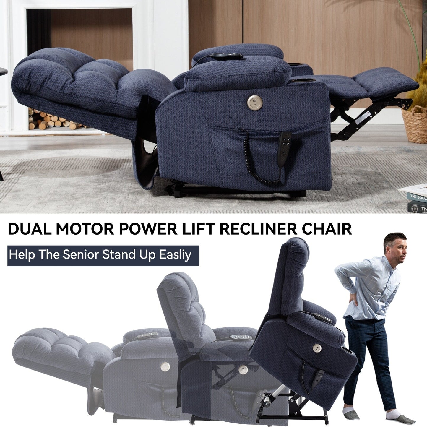 180° Power Lift Recliner Chair with Massage & Heat, Dual Cup Holders