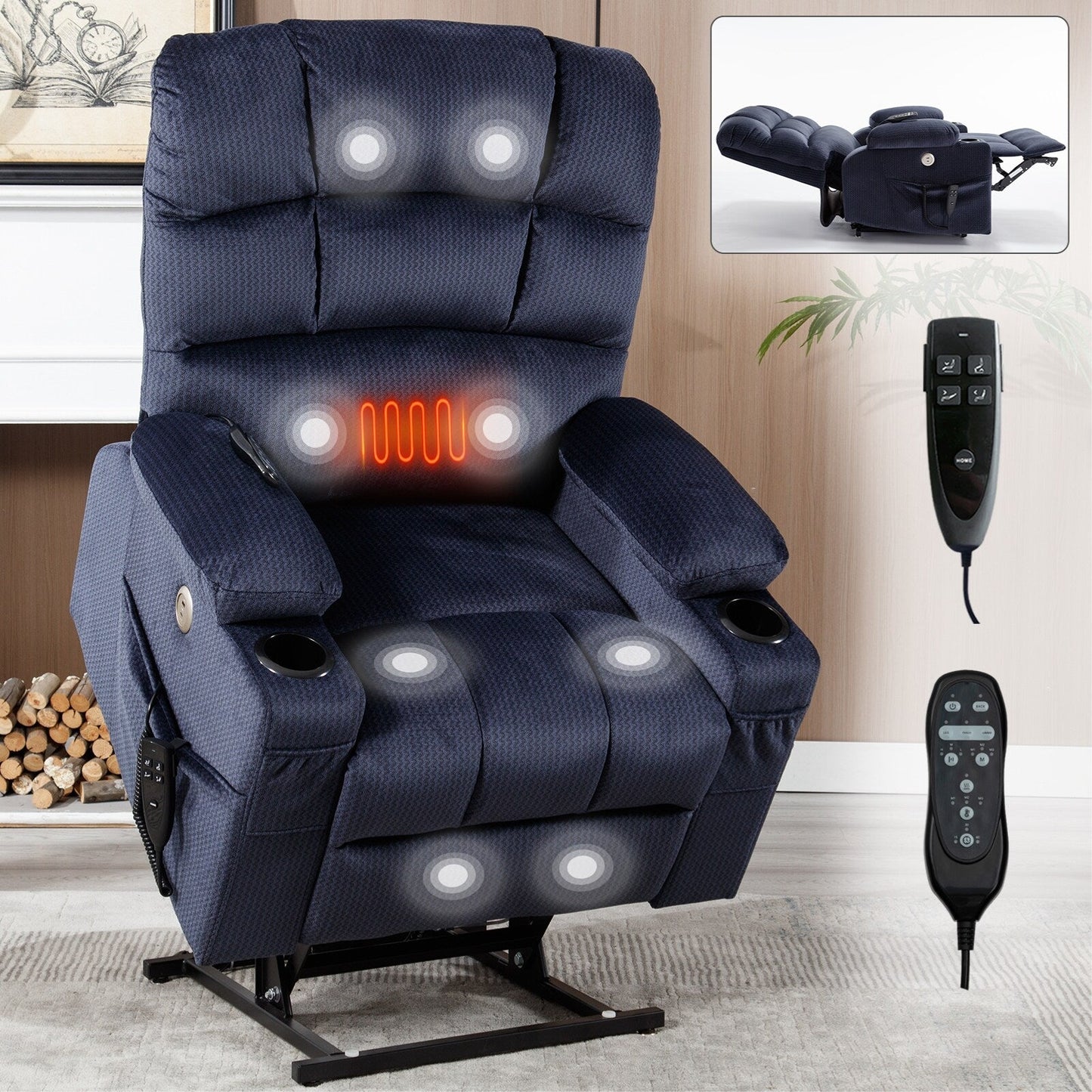 180° Power Lift Recliner Chair with Massage & Heat, Dual Cup Holders