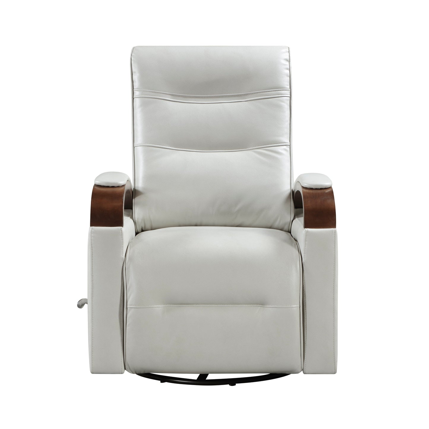 1pc Swivel Gliding Recliner Faux Leather Upholstered Solid Rubberwood Arms Luxurious Living Room Furniture