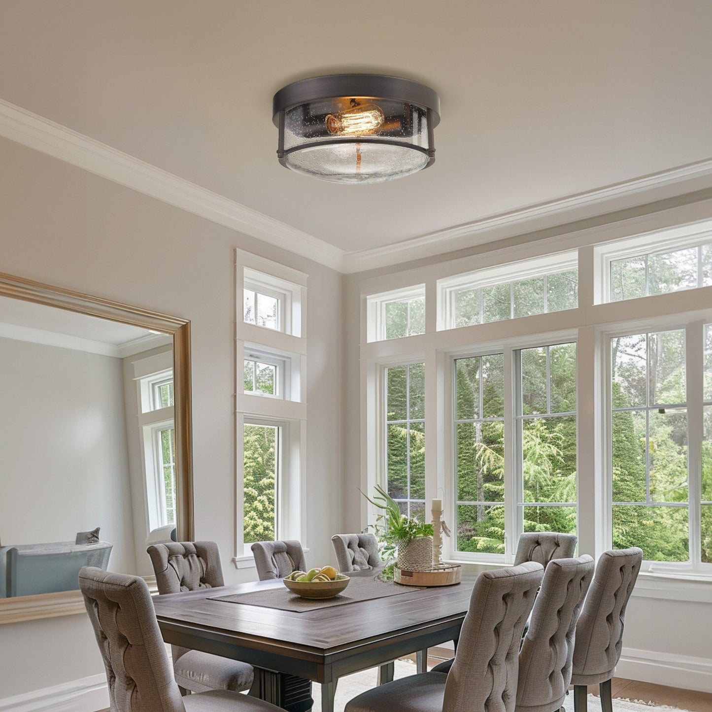 2-Light Farmhouse Flush Mount Ceiling Lights, Oil Rubbed Bronze Finish