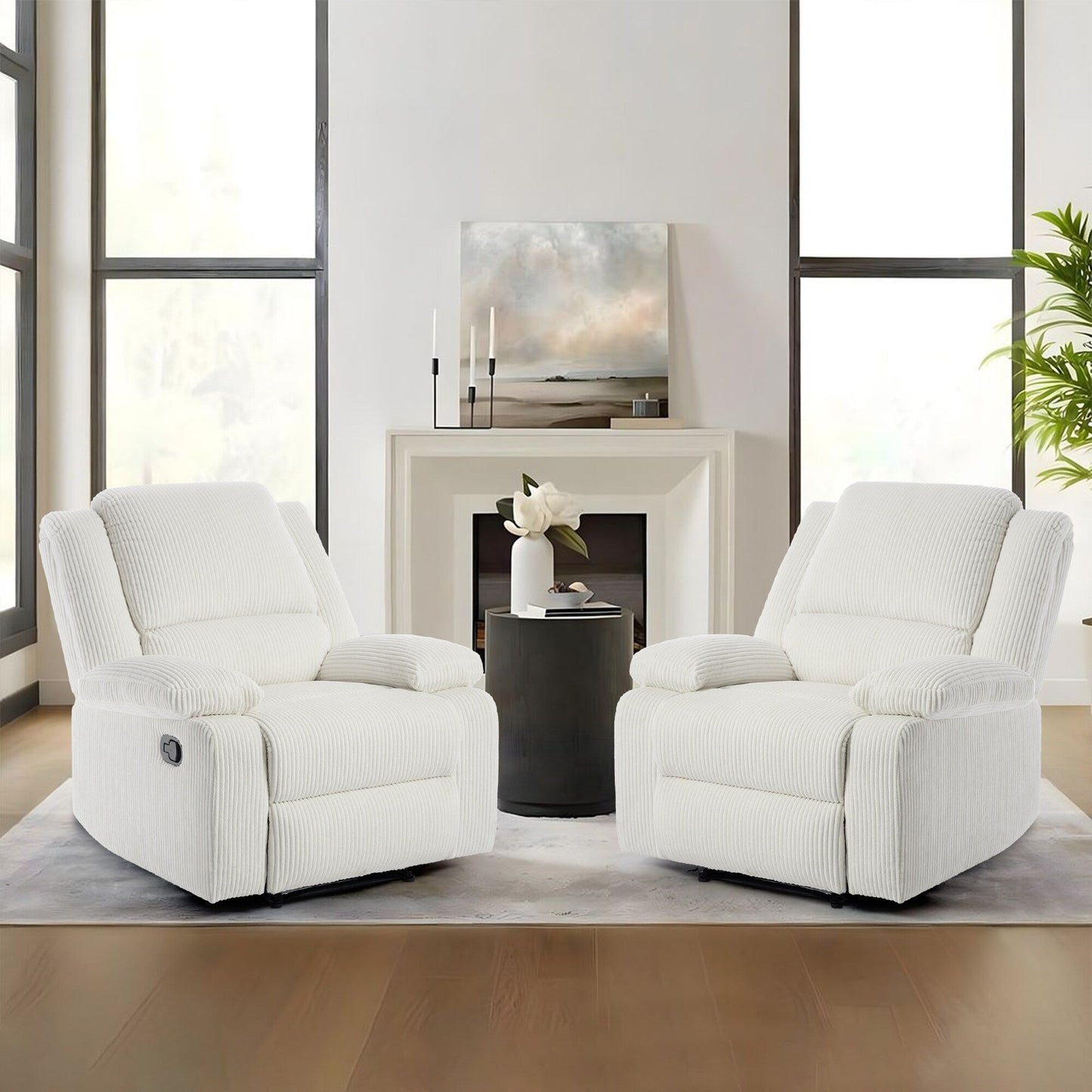 2 Set Corduroy Manual Recliner Glider Club Chair with Footrest