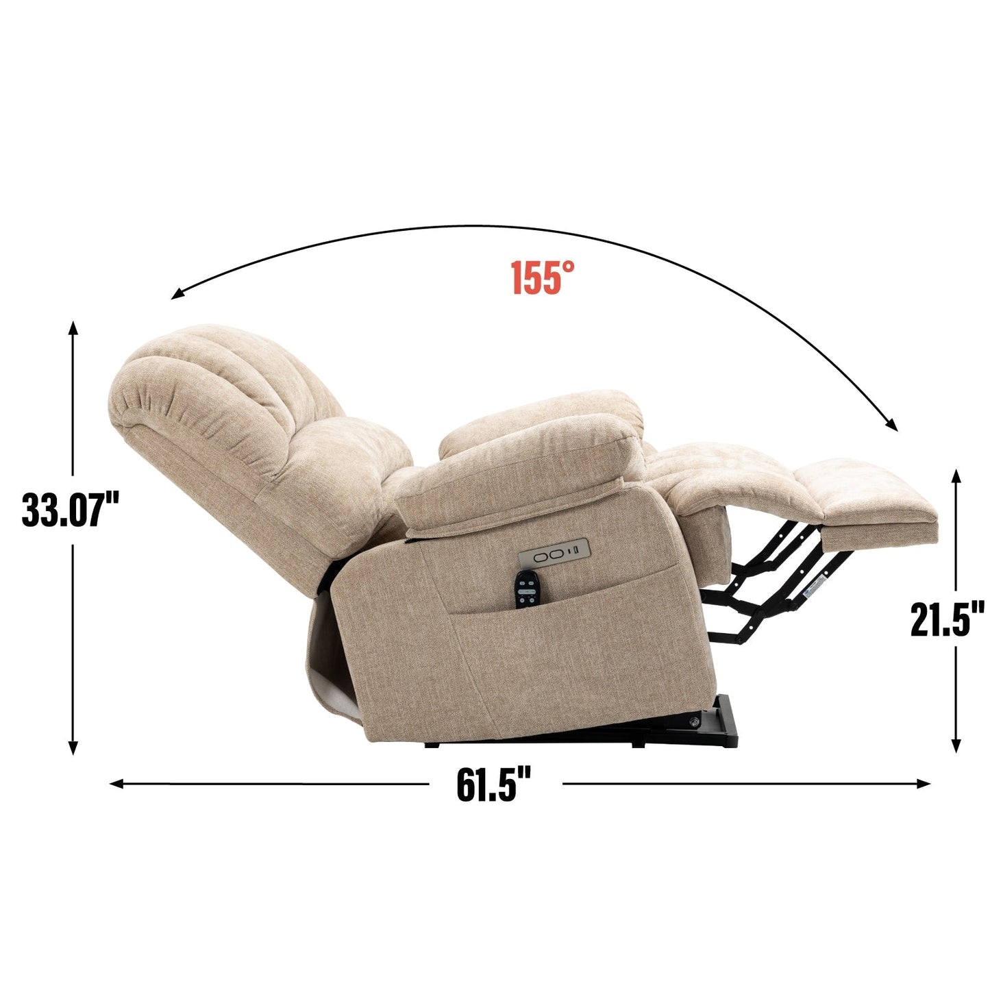 High Back Large Size Chenille Power Lift Recliner Chair