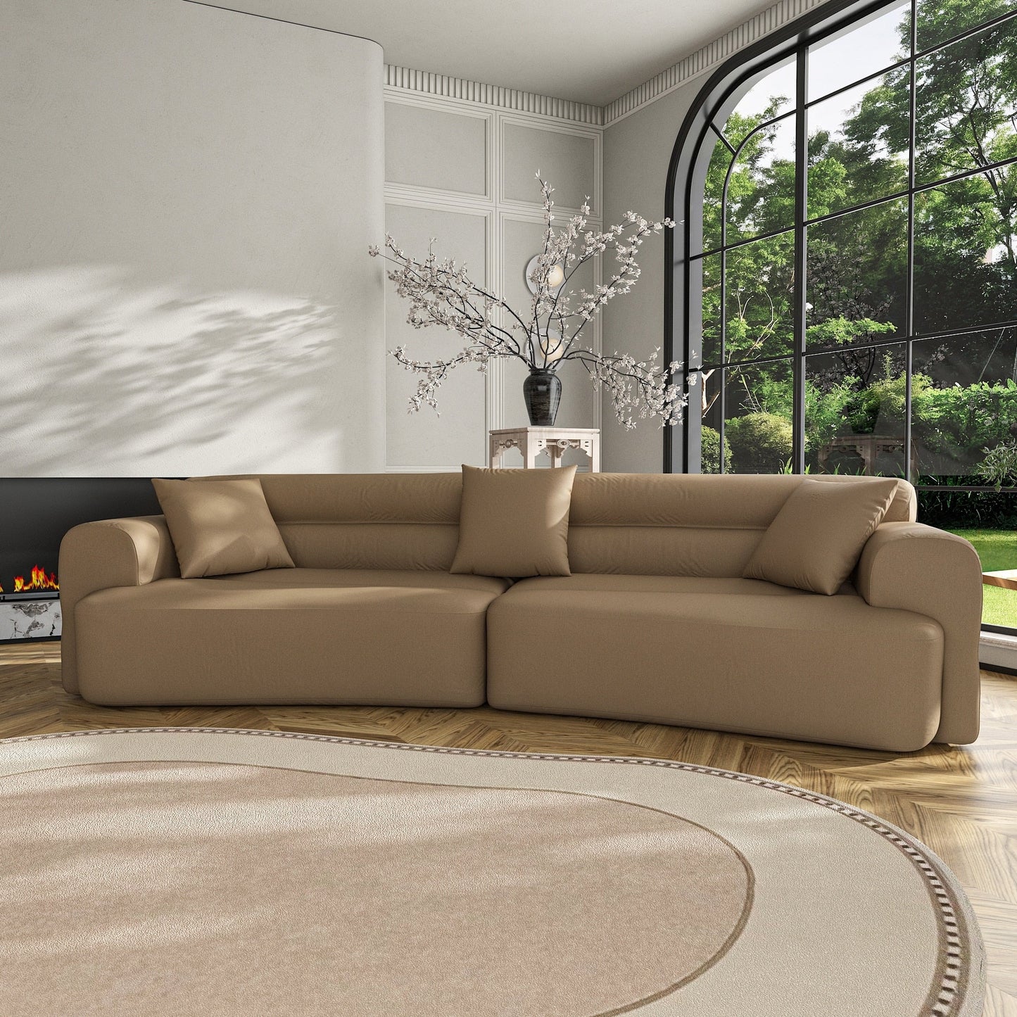 3-5 Seater Couch Comfy Upholstered Sofa with 3 Pcs Soft Pillows