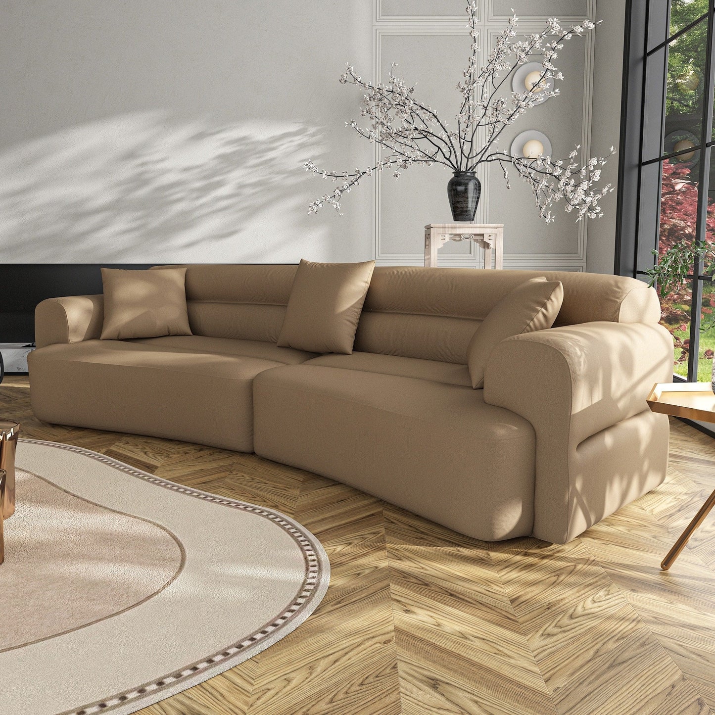 3-5 Seater Couch Comfy Upholstered Sofa with 3 Pcs Soft Pillows