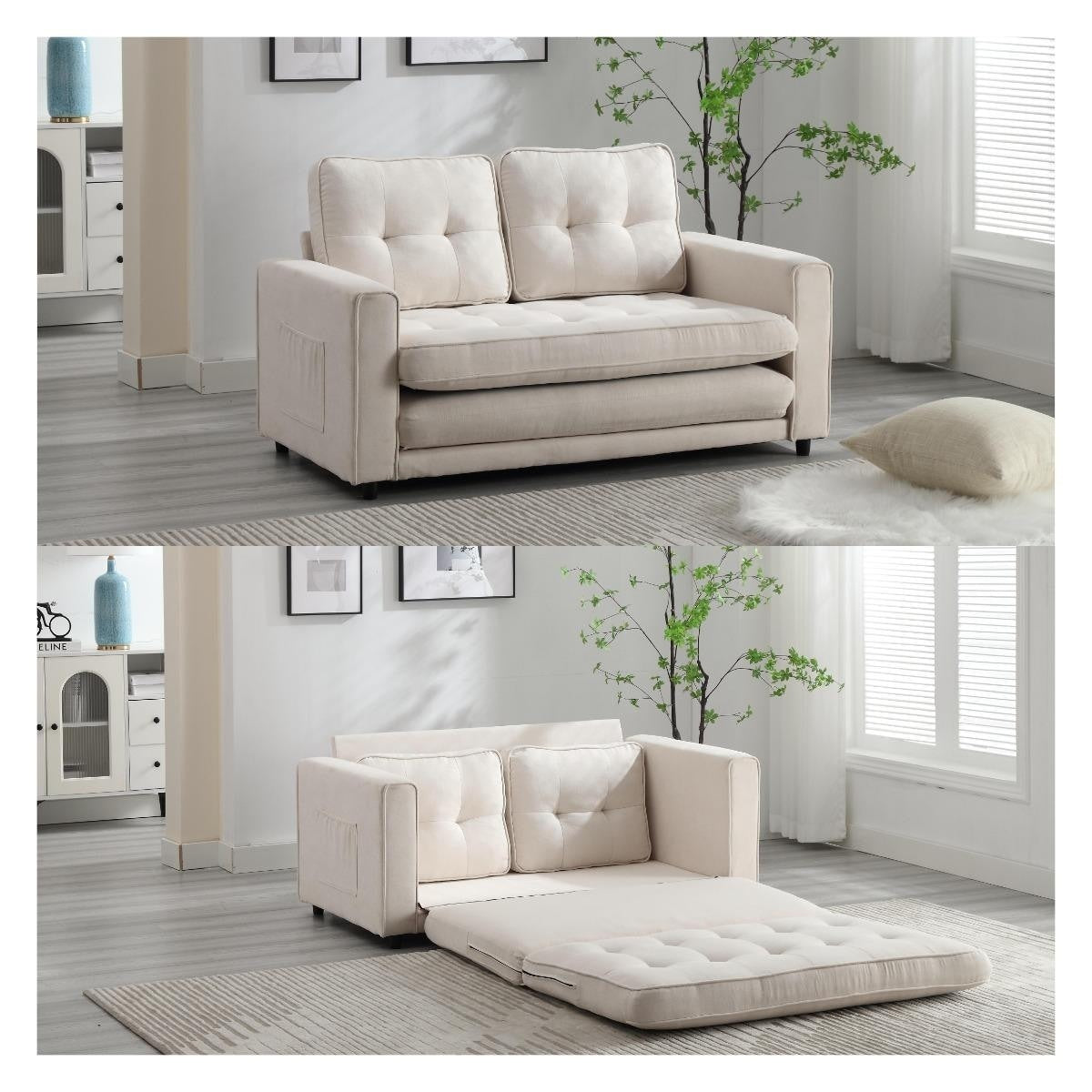 Plush Velvet Convertible 3-Fold Sofa Bed - 31.10 x 55.00 x 31.00
