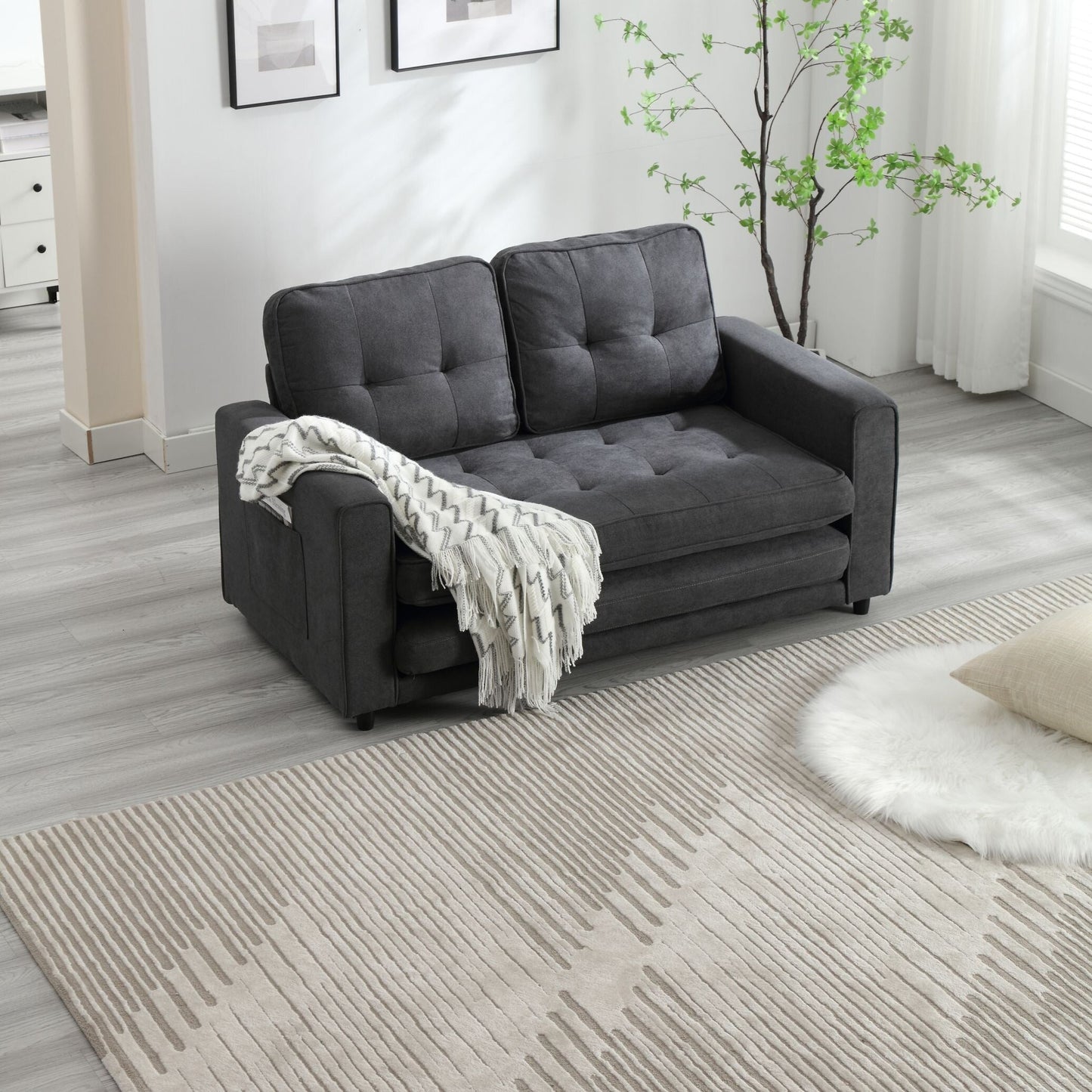 Plush Velvet Convertible 3-Fold Sofa Bed - 31.10 x 55.00 x 31.00