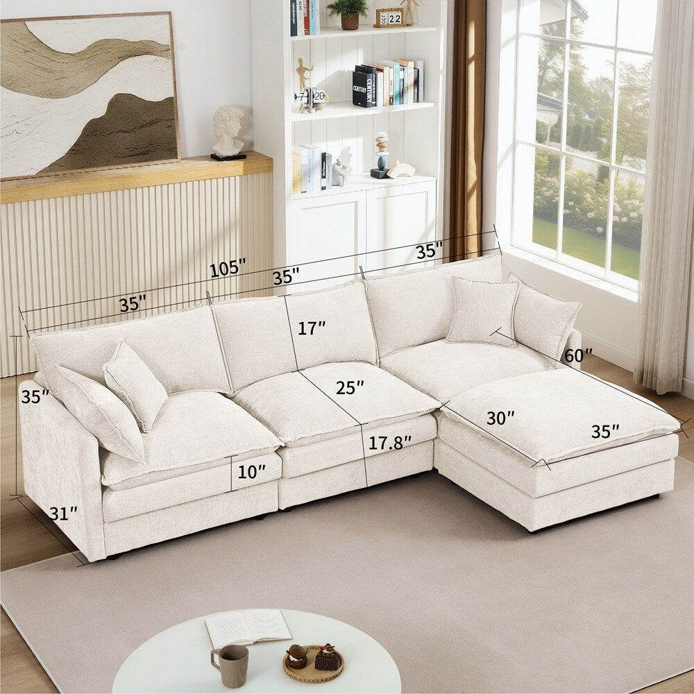 3-Seater Comfy Cloud Couches with Movable Ottoman