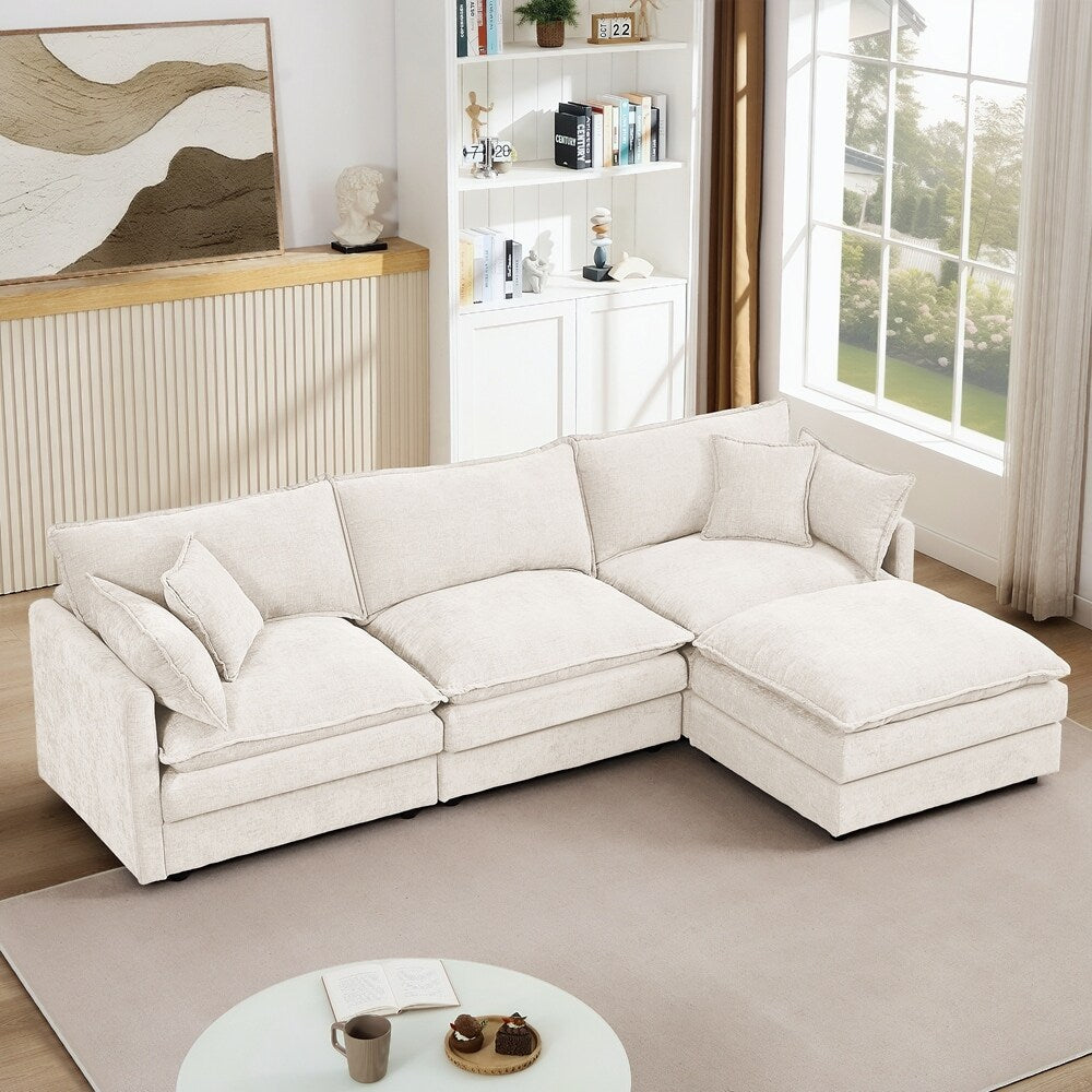 3-Seater Comfy Cloud Couches with Movable Ottoman