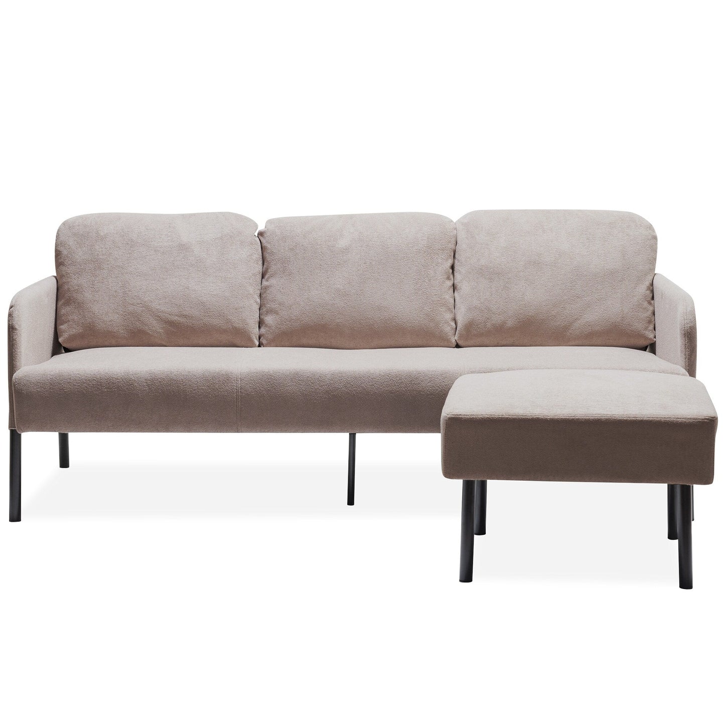 3 Seater L-Shaped Polyester Fabric Sofa with Ottoman, Modern Upholstered Sofa, Comfy Small Couches for Small Space