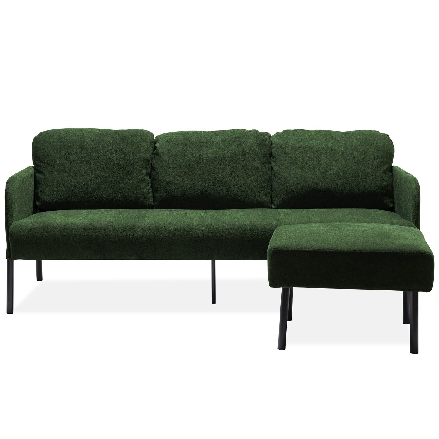 3 Seater L-Shaped Polyester Fabric Sofa with Ottoman, Modern Upholstered Sofa, Comfy Small Couches for Small Space