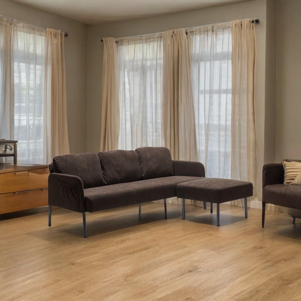 3 Seater L-Shaped Polyester Fabric Sofa with Ottoman, Modern Upholstered Sofa, Comfy Small Couches for Small Space