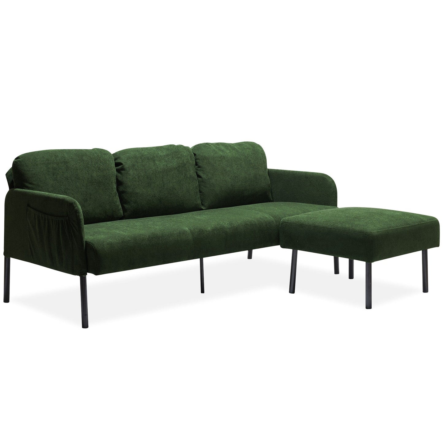 3 Seater L-Shaped Polyester Fabric Sofa with Ottoman, Modern Upholstered Sofa, Comfy Small Couches for Small Space