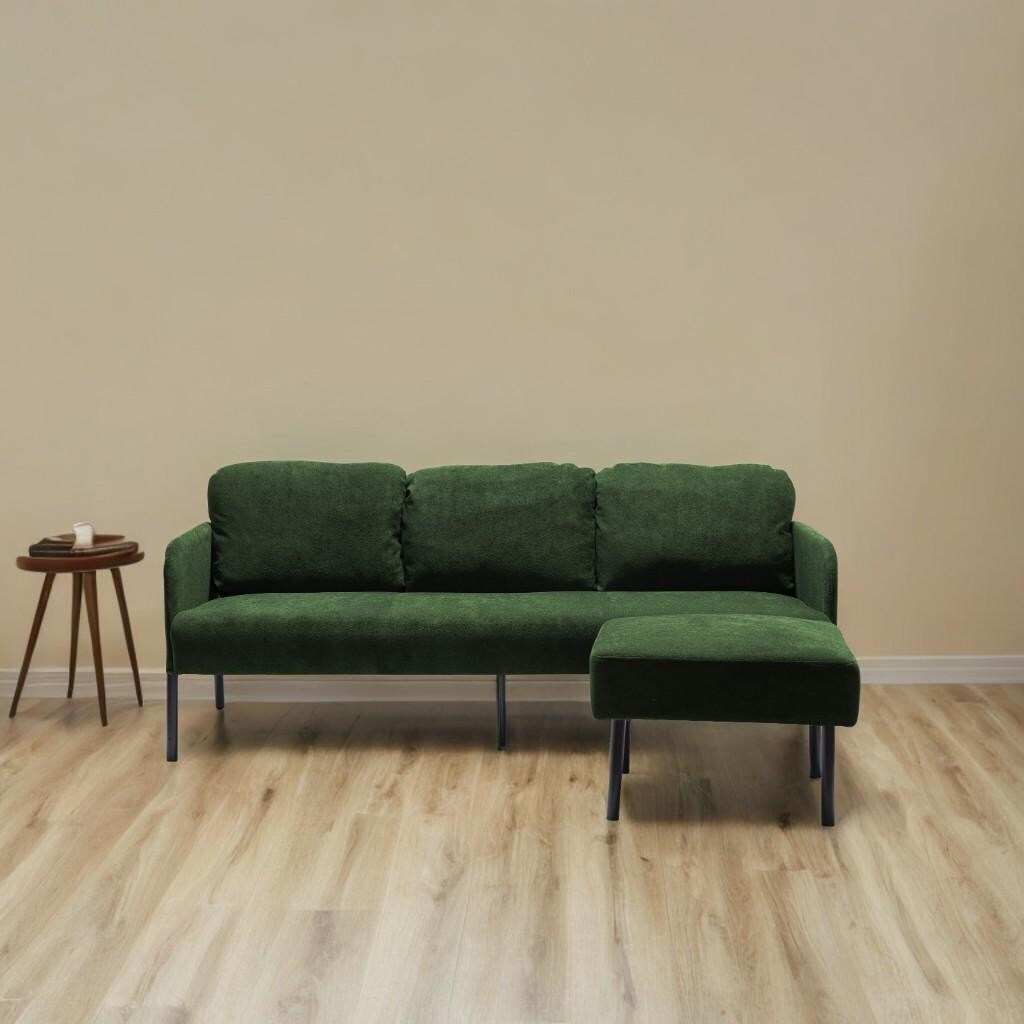 3 Seater L-Shaped Polyester Fabric Sofa with Ottoman, Modern Upholstered Sofa, Comfy Small Couches for Small Space