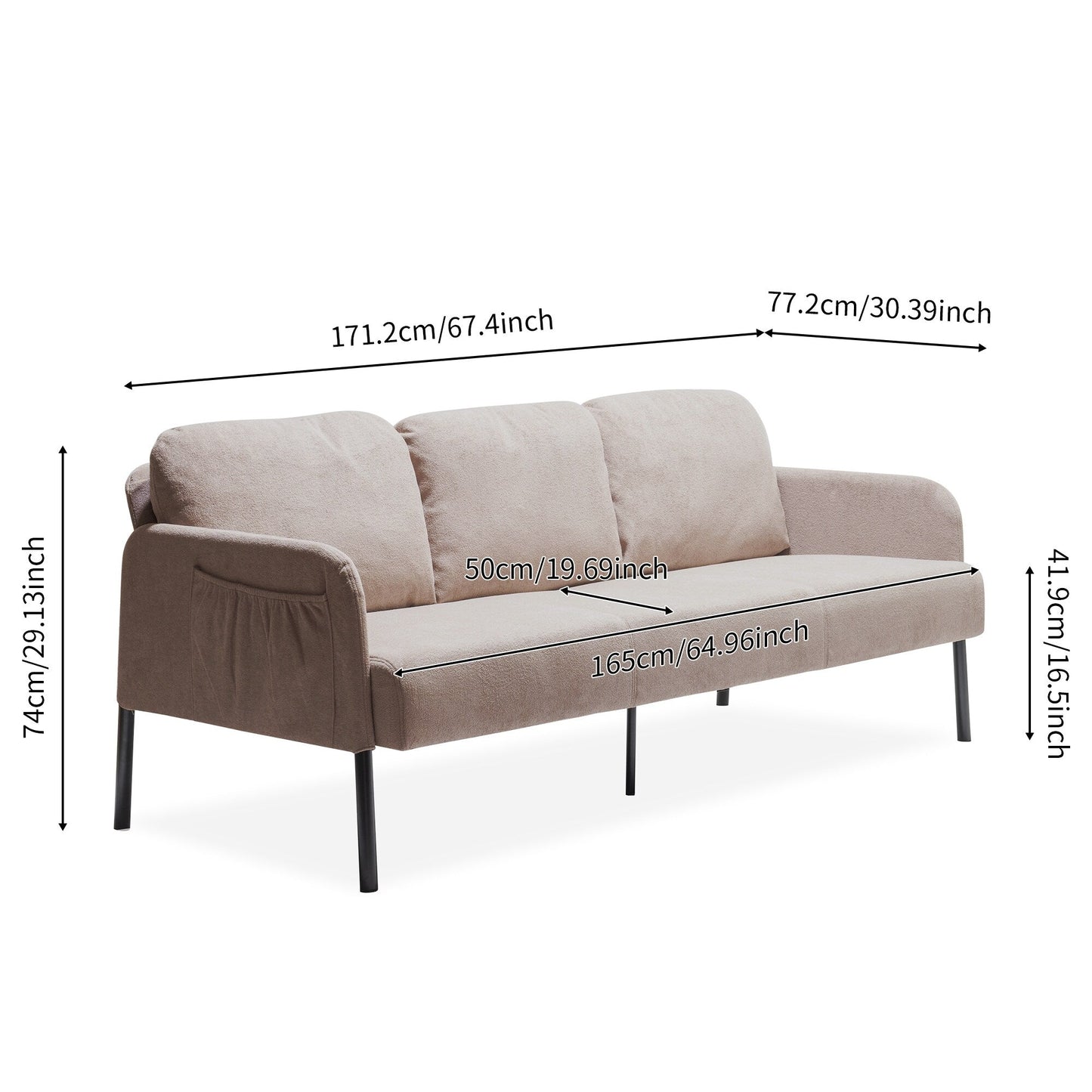 3 Seater L-Shaped Polyester Fabric Sofa with Ottoman, Modern Upholstered Sofa, Comfy Small Couches for Small Space