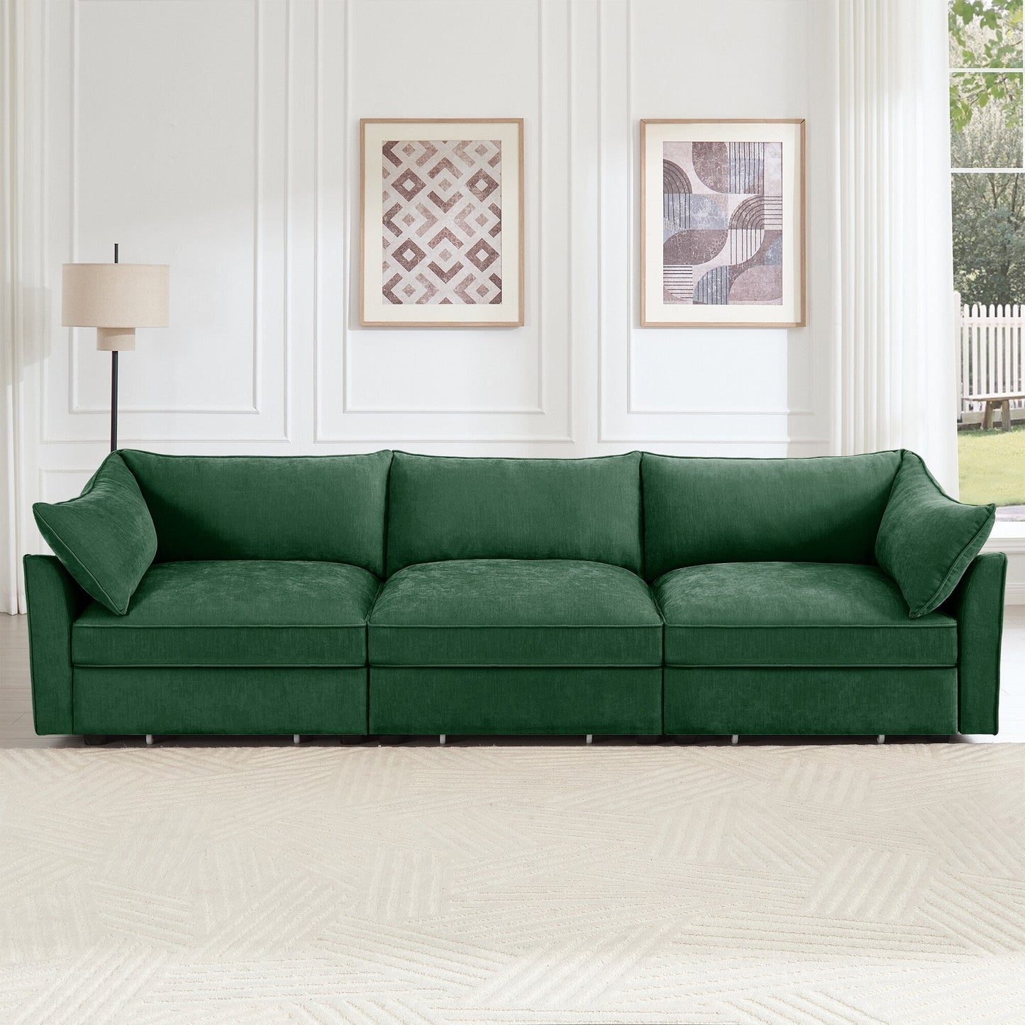 3-Seater Large Wide & Deep Sofa with Pull out Drawers Under Each Seat, Crescent-Shaped Armrests and Wraparound Back