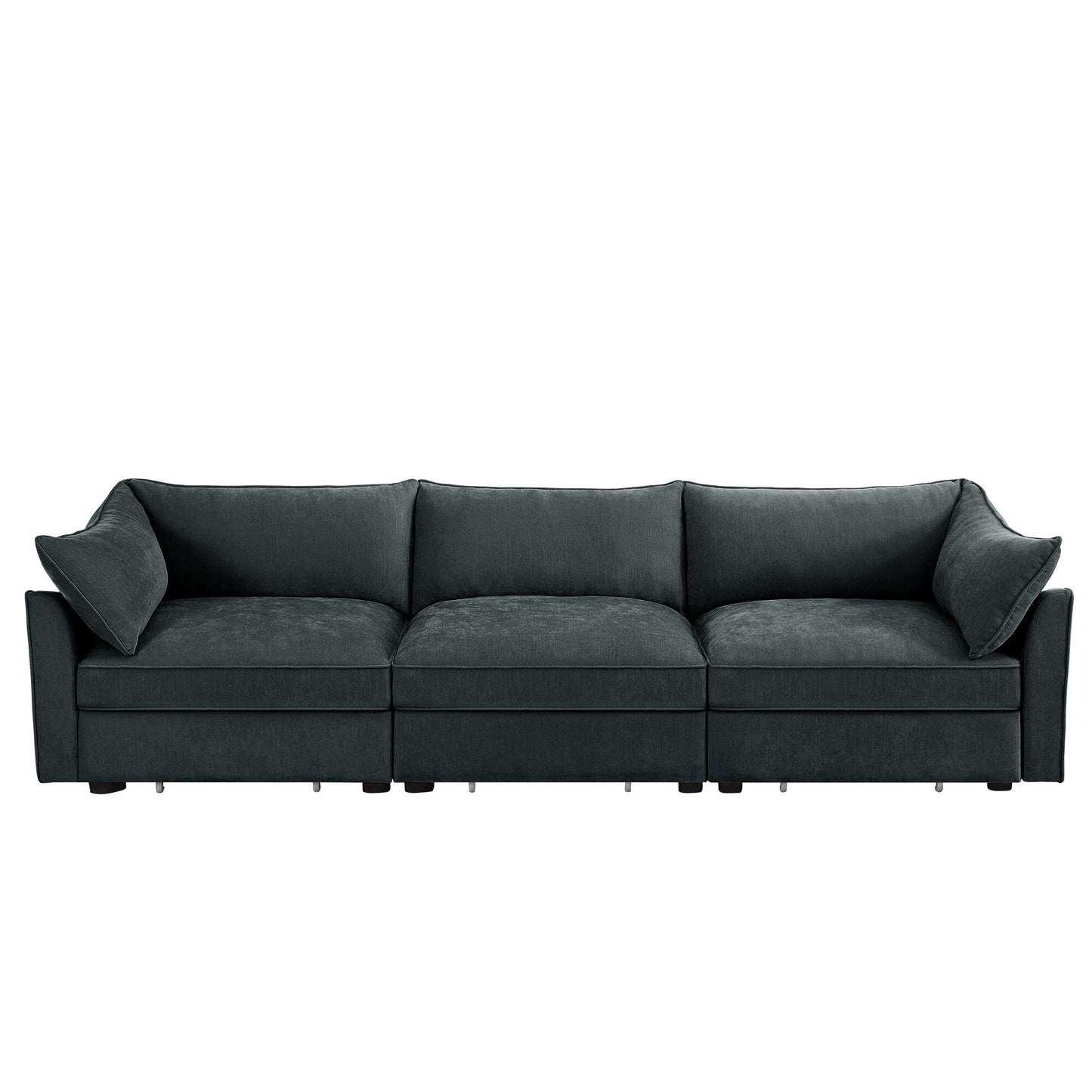 3-Seater Large Wide & Deep Sofa with Pull out Drawers Under Each Seat, Crescent-Shaped Armrests and Wraparound Back