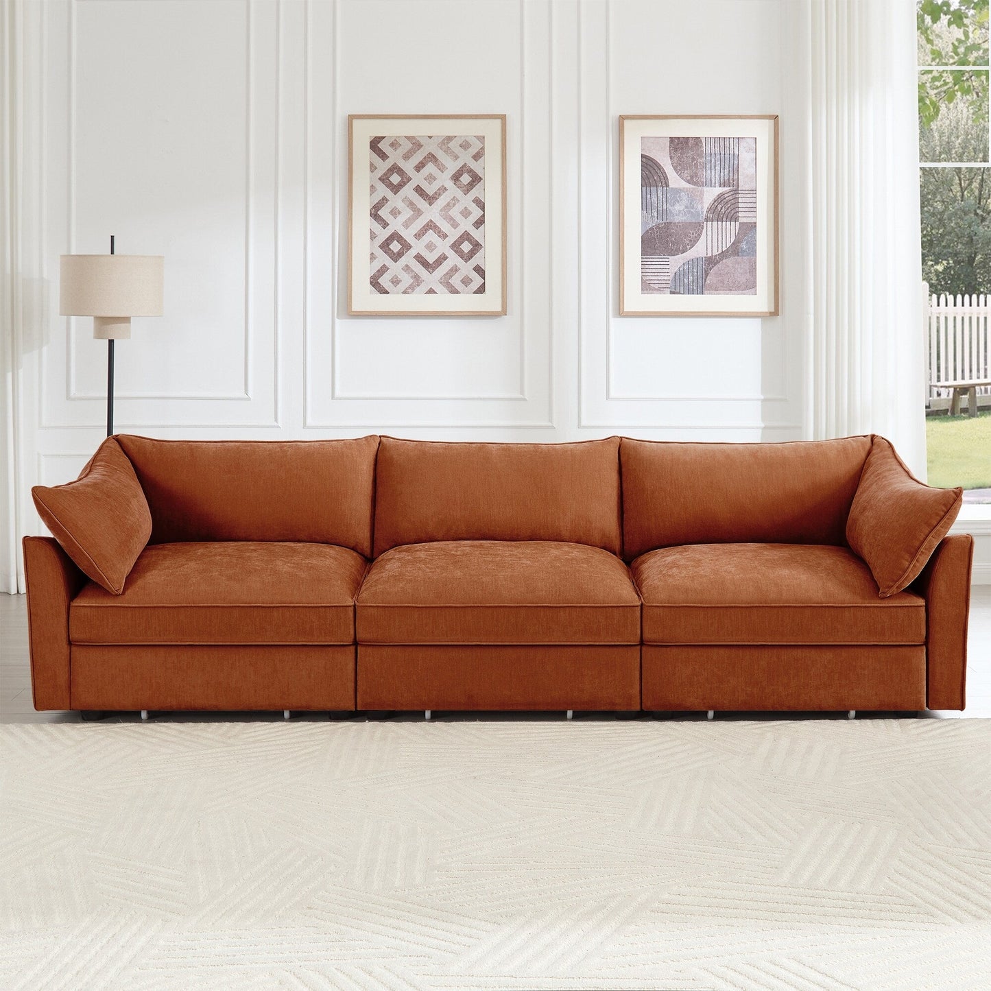 3-Seater Large Wide & Deep Sofa with Pull out Drawers Under Each Seat, Crescent-Shaped Armrests and Wraparound Back