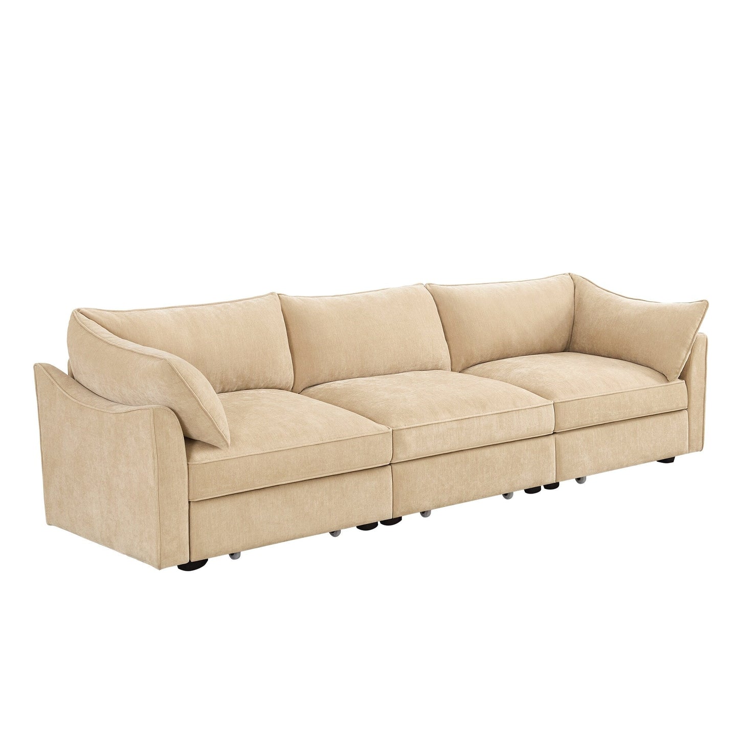 3-Seater Large Wide & Deep Sofa with Pull out Drawers Under Each Seat, Crescent-Shaped Armrests and Wraparound Back