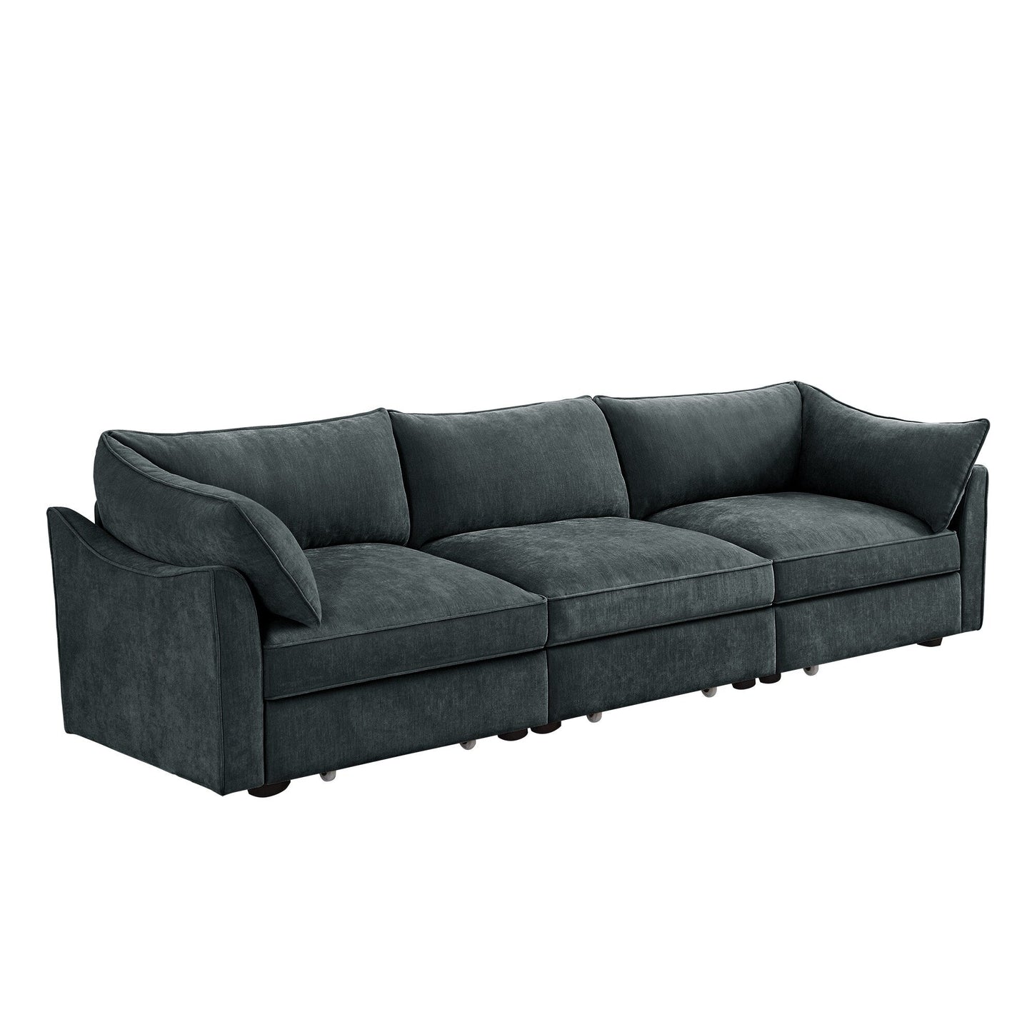 3-Seater Large Wide & Deep Sofa with Pull out Drawers Under Each Seat, Crescent-Shaped Armrests and Wraparound Back