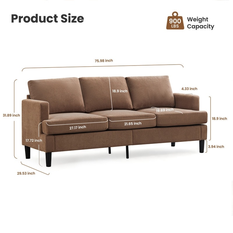 3-Seater Sofa - Breathable Fabric, Supportive Armrests & Sturdy Legs