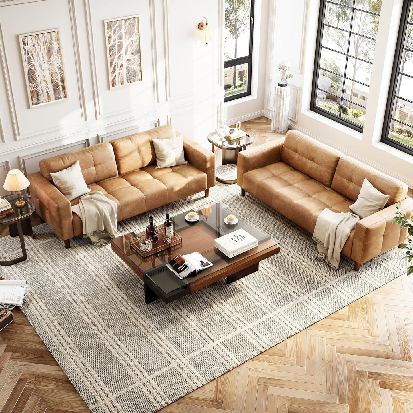3-Seater Sofa Couch, 83 Wide Faux Leather Sofa Couch with Spring Cushion, Modern Sofa