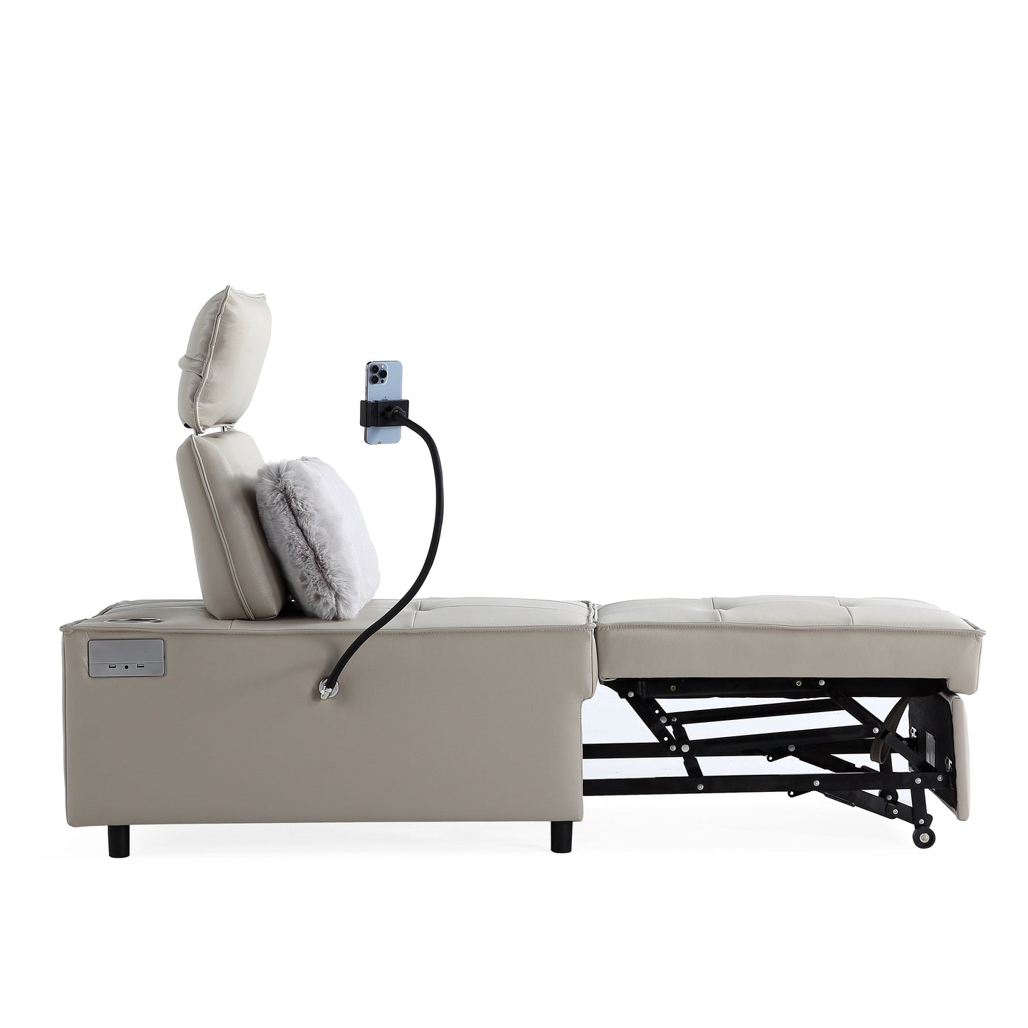 3-in-1 Convertible Chair Bed Adjustable Sofa Reclining Lounge with Bluetooth Speakers, USB Ports and Soft Pillow