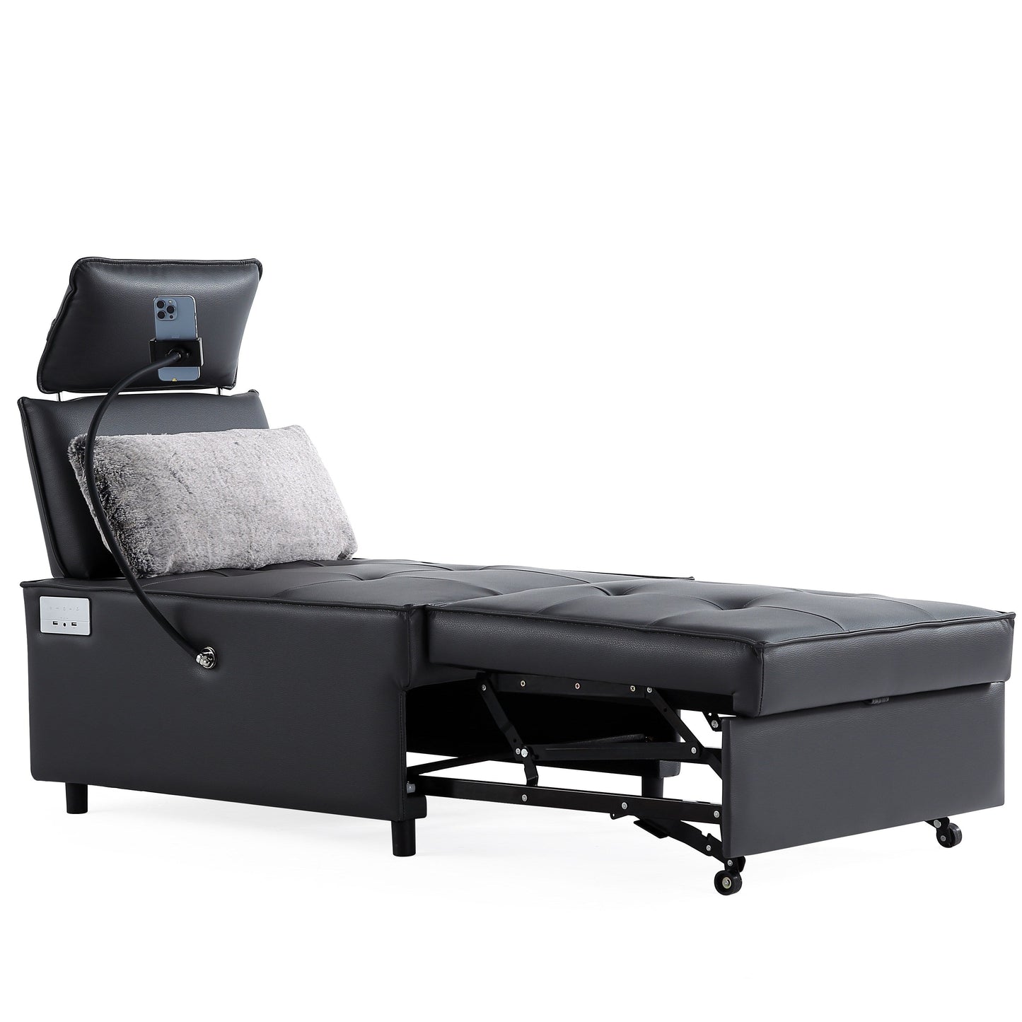 3-in-1 Convertible Chair Bed Adjustable Sofa Reclining Lounge with Bluetooth Speakers, USB Ports and Soft Pillow