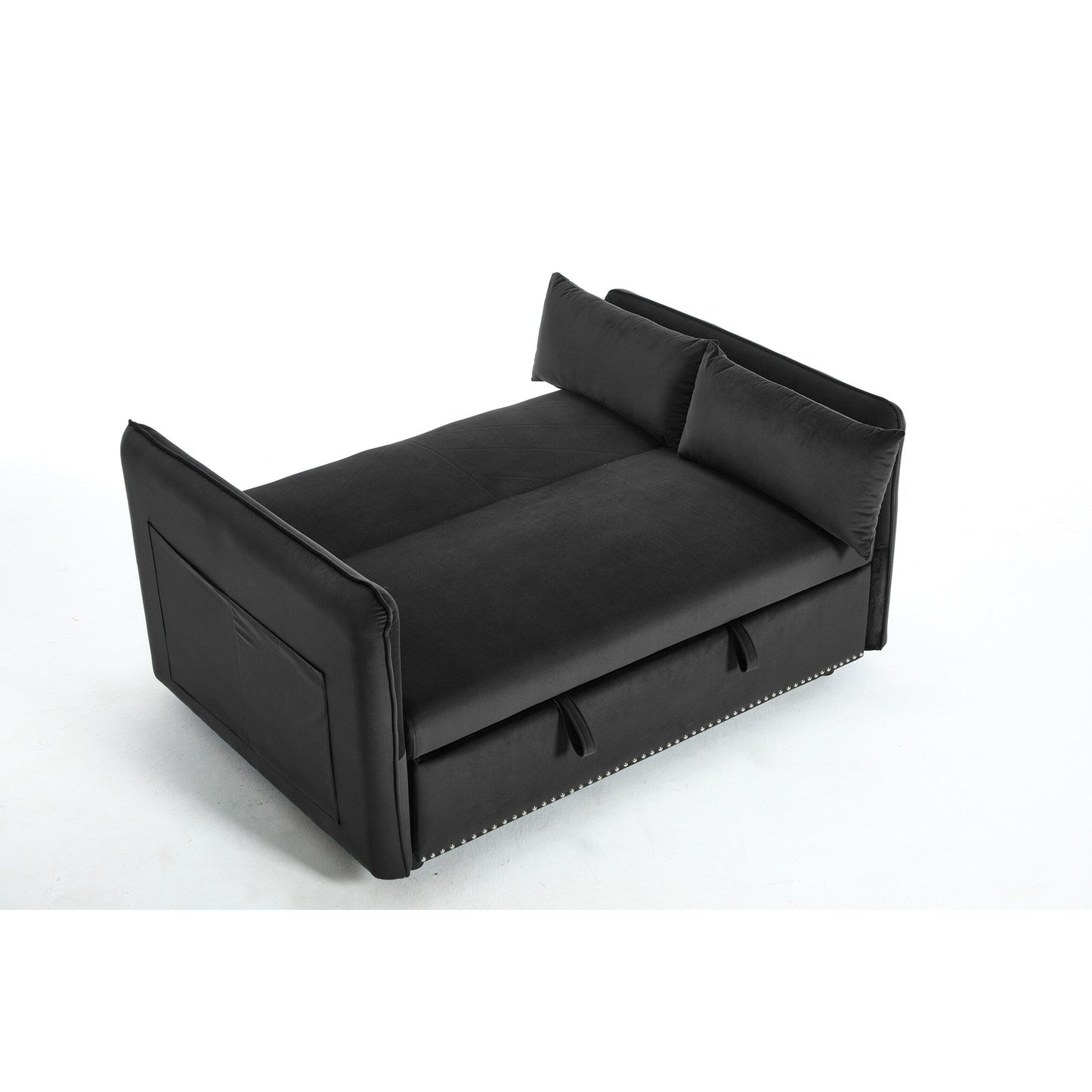 3 in 1 Convertible Sleeper Futon Sofa Bed, 55 Loveseat Lounge Couches with 2 Pillows, USB Ports & Side Pockets