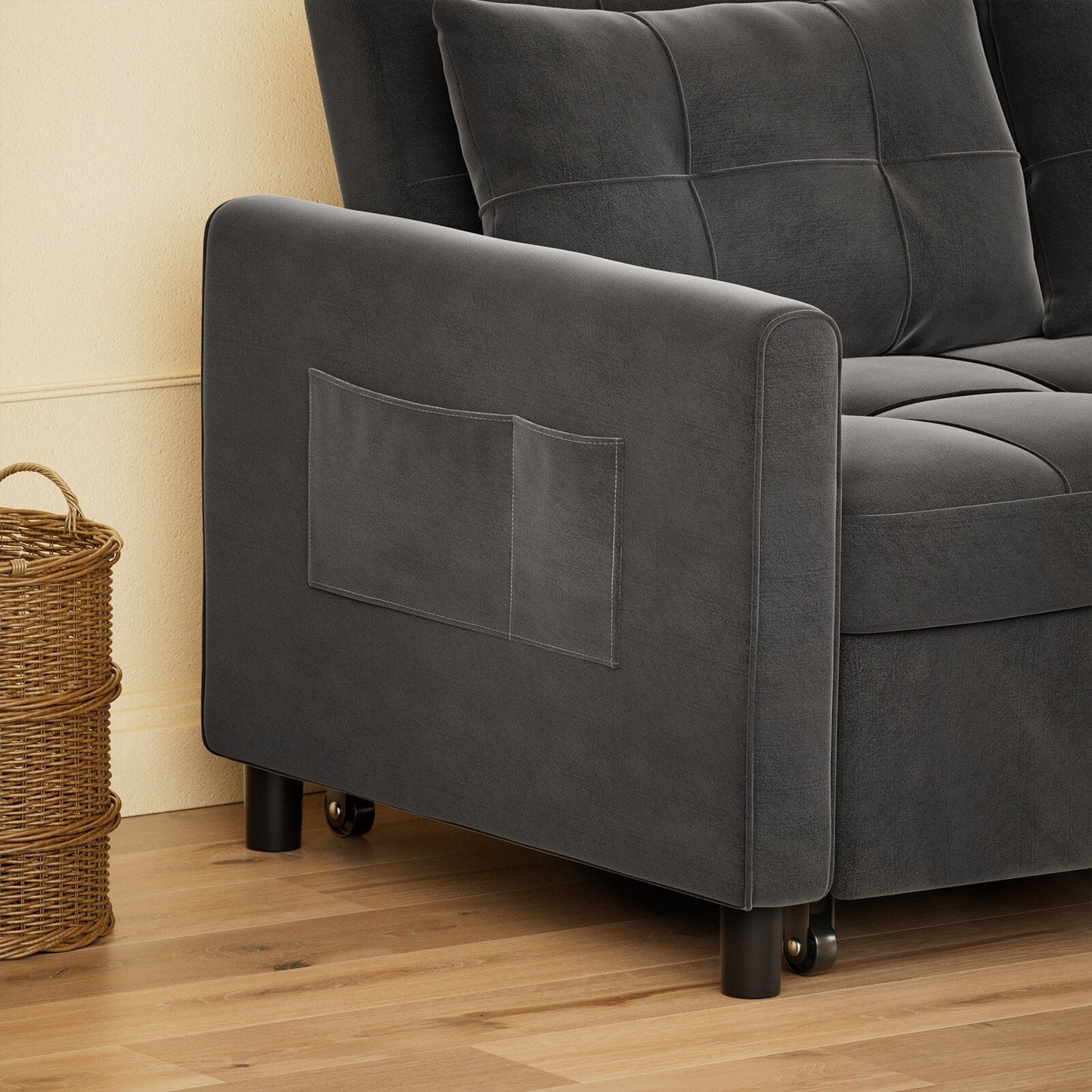 3 in 1 Convertible Sleeper Loveseat Couch, Futon Sofa Bed with Pull-Out Bed & Adjustable Backrest