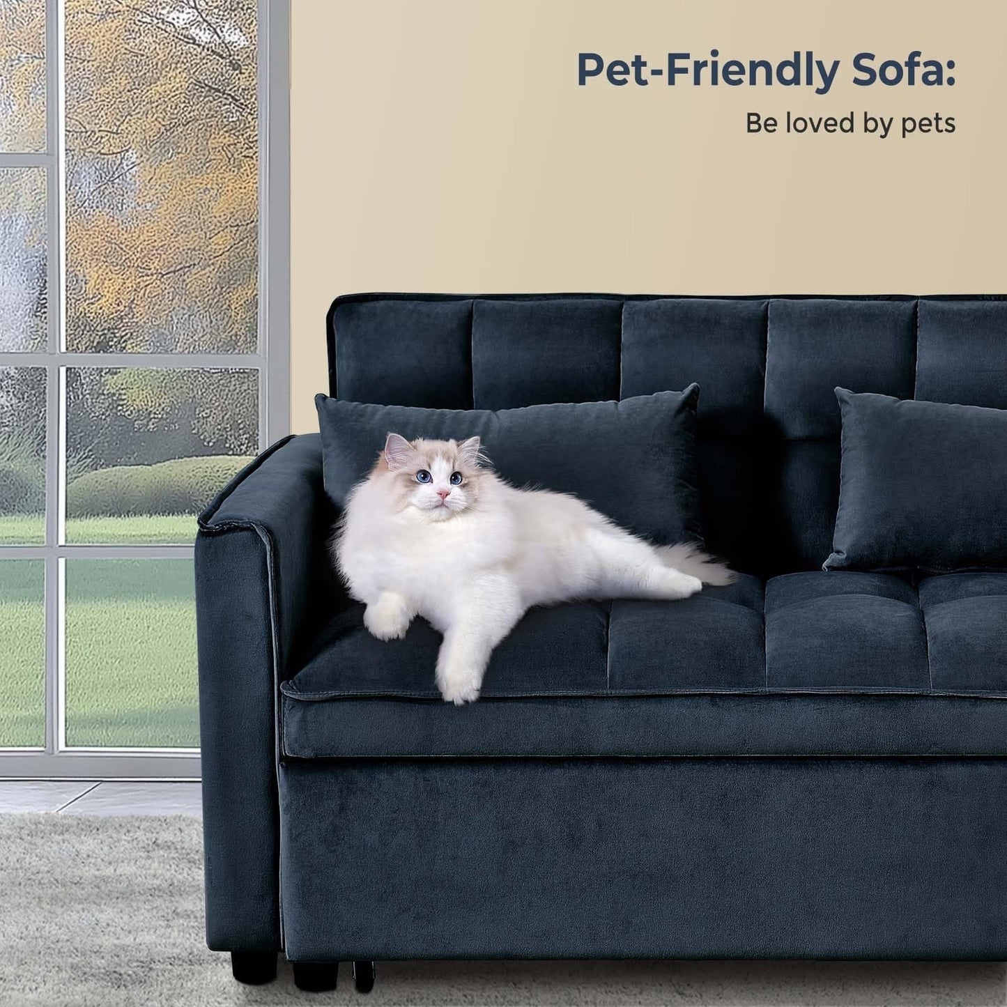 3 in 1 Velvet Sofa Bed with Adjustable Backrest