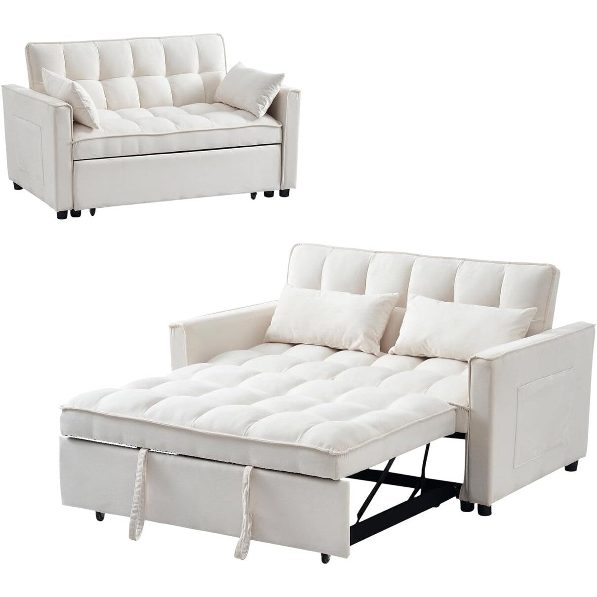 3-in-1 Velvet Sleeper Sofa Bed - Pull Out Couch with Adjustable Backrest, Armrests & Storage Pockets for Living Room