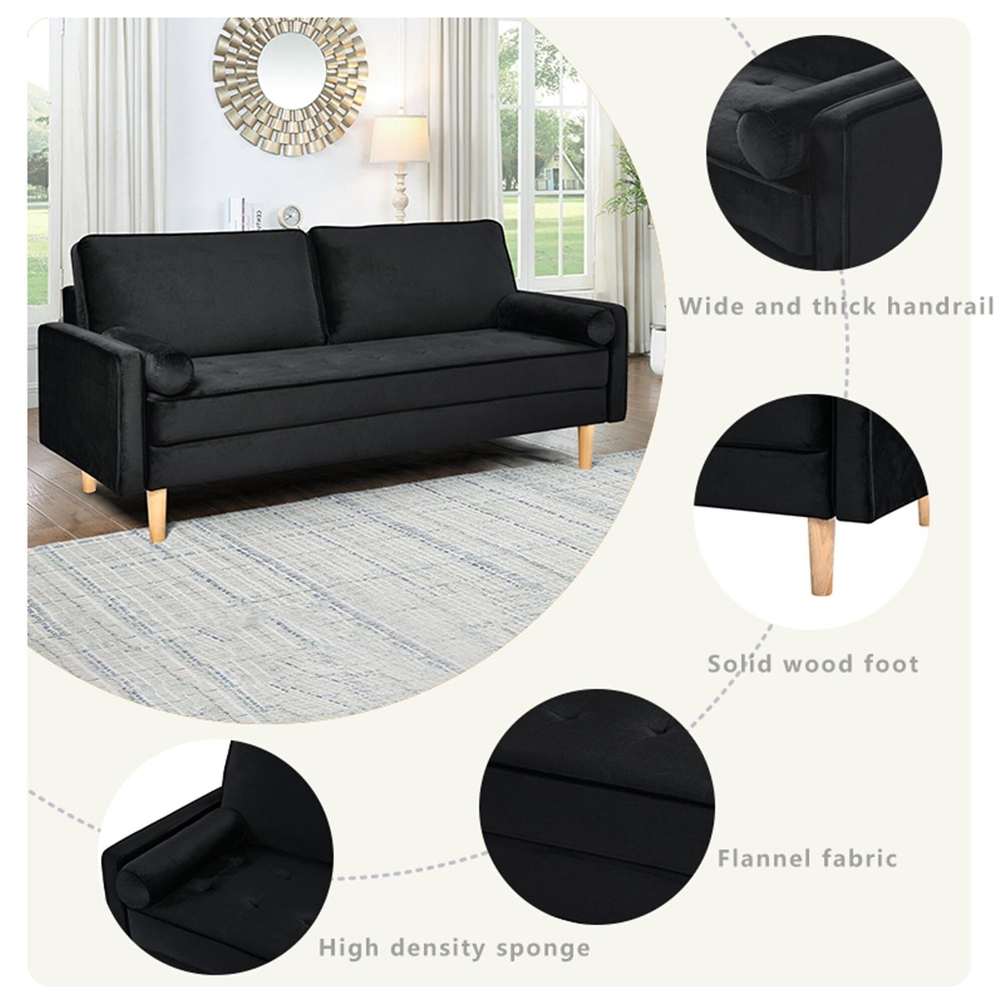 3-seater Sofa with Cotton Cushion