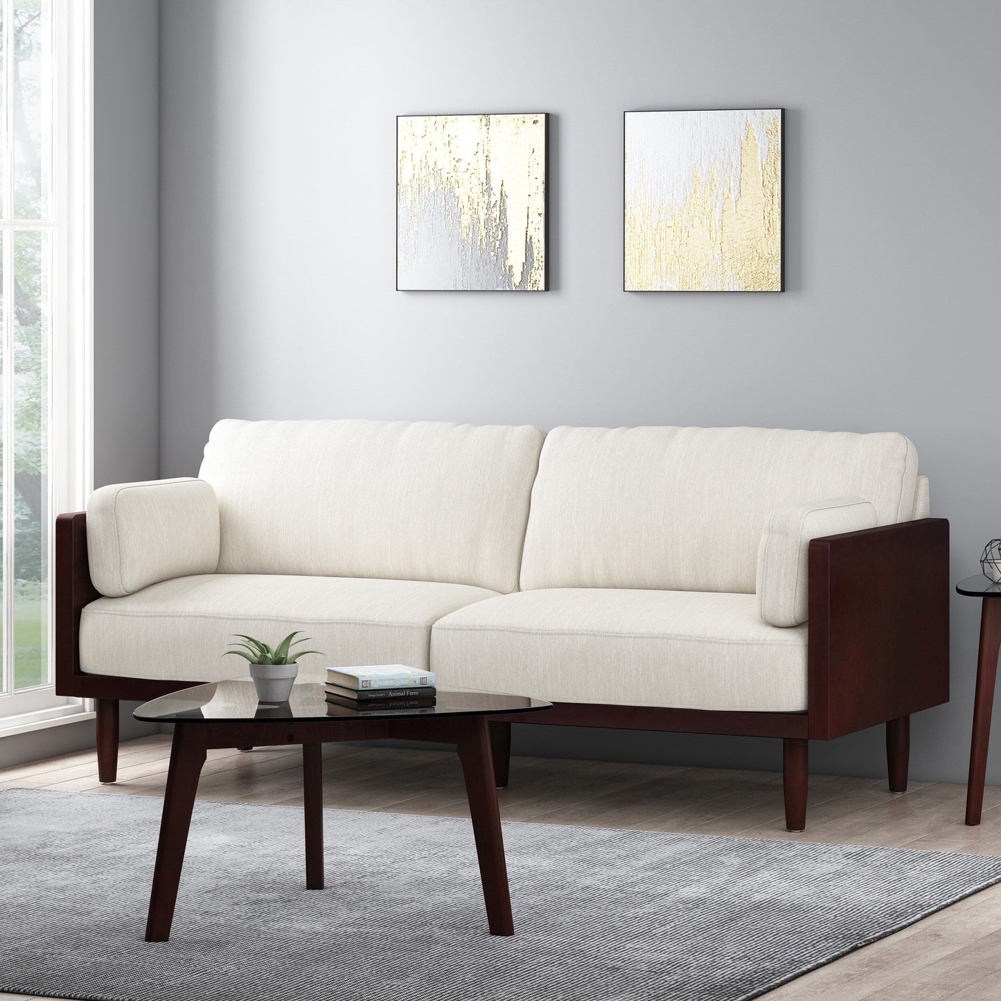 3-seater Sofa with Wood Legs and Exposed Frame