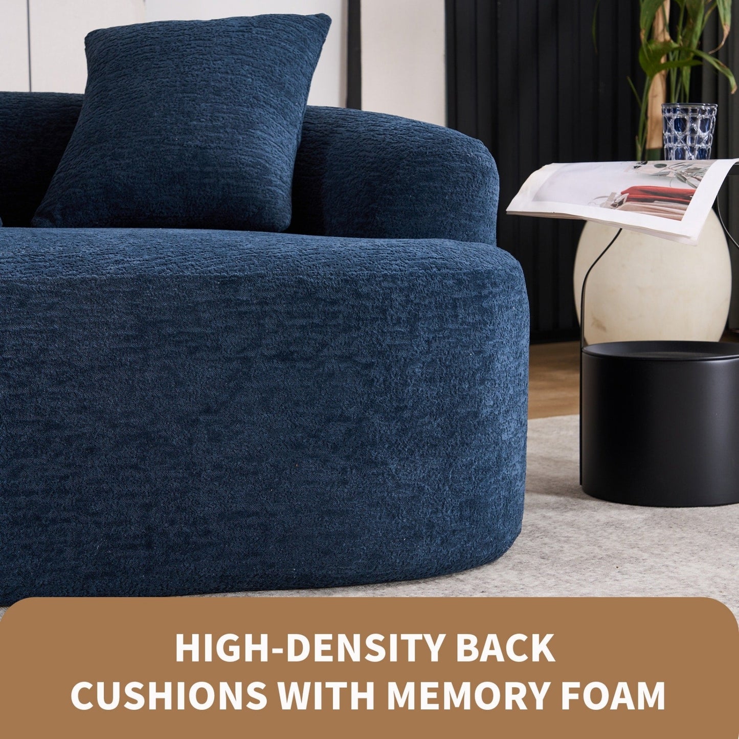 30D Chenille No-Assembly Compact Curved Loveseat Full Compression Sponge Sofa