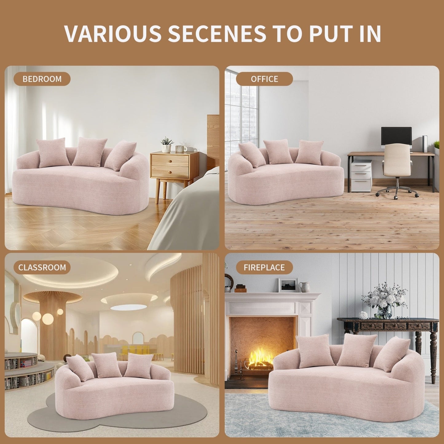 30D Chenille No-Assembly Compact Curved Loveseat Full Compression Sponge Sofa