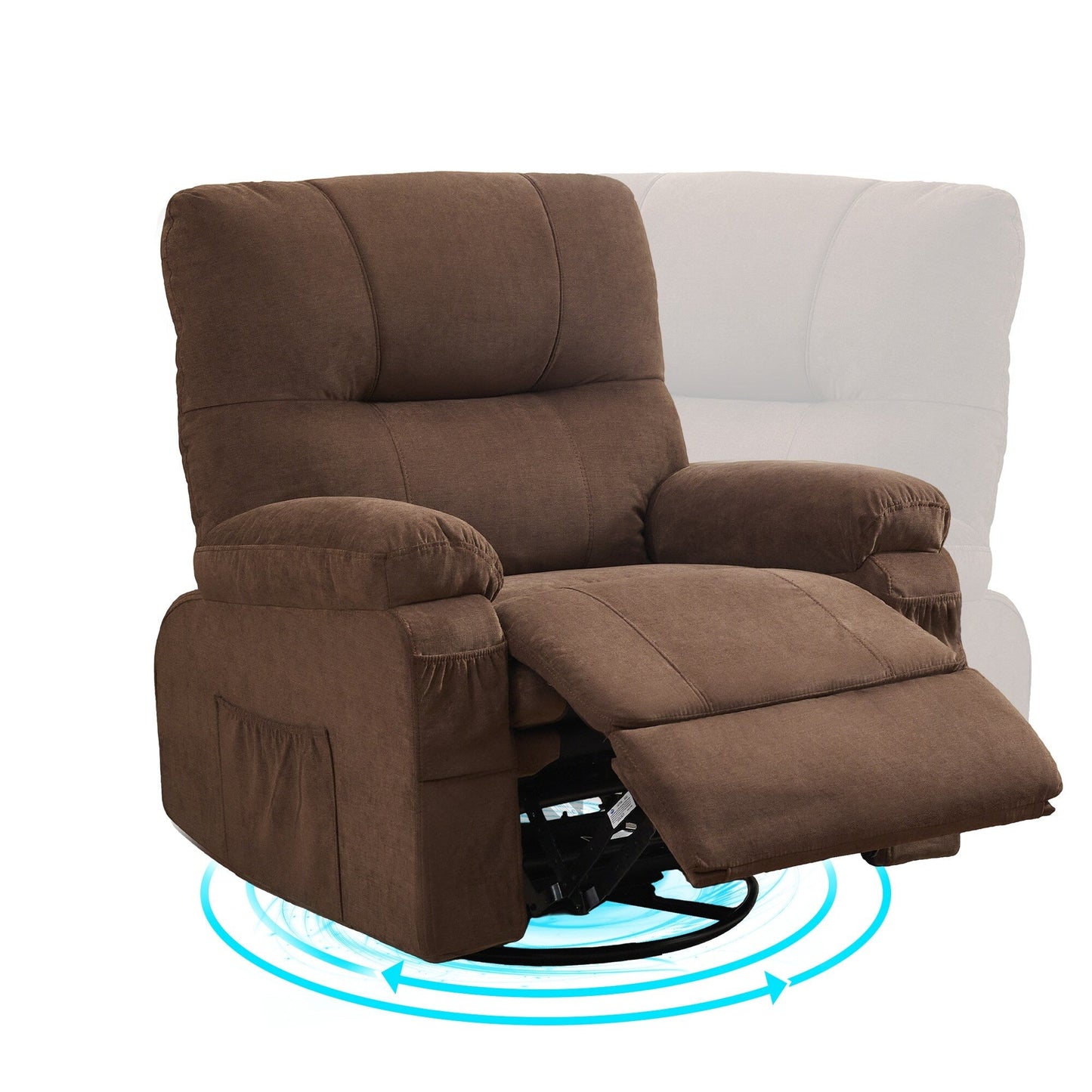360 Swivel Manual Recliner Single Sofa Chair Fabric Lounge Chair with Pull Out Footrest and Side Pockets