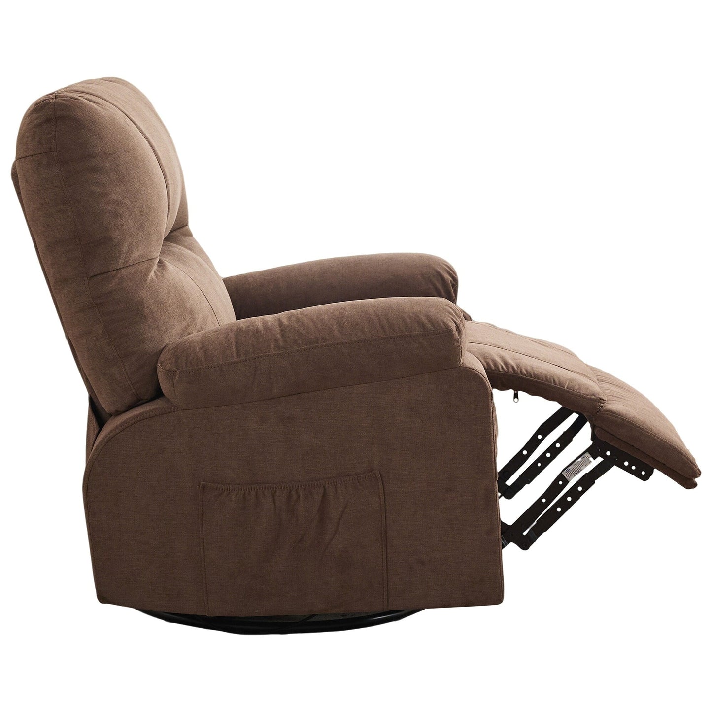 360 Swivel Manual Recliner Single Sofa Chair Fabric Lounge Chair with Pull Out Footrest and Side Pockets