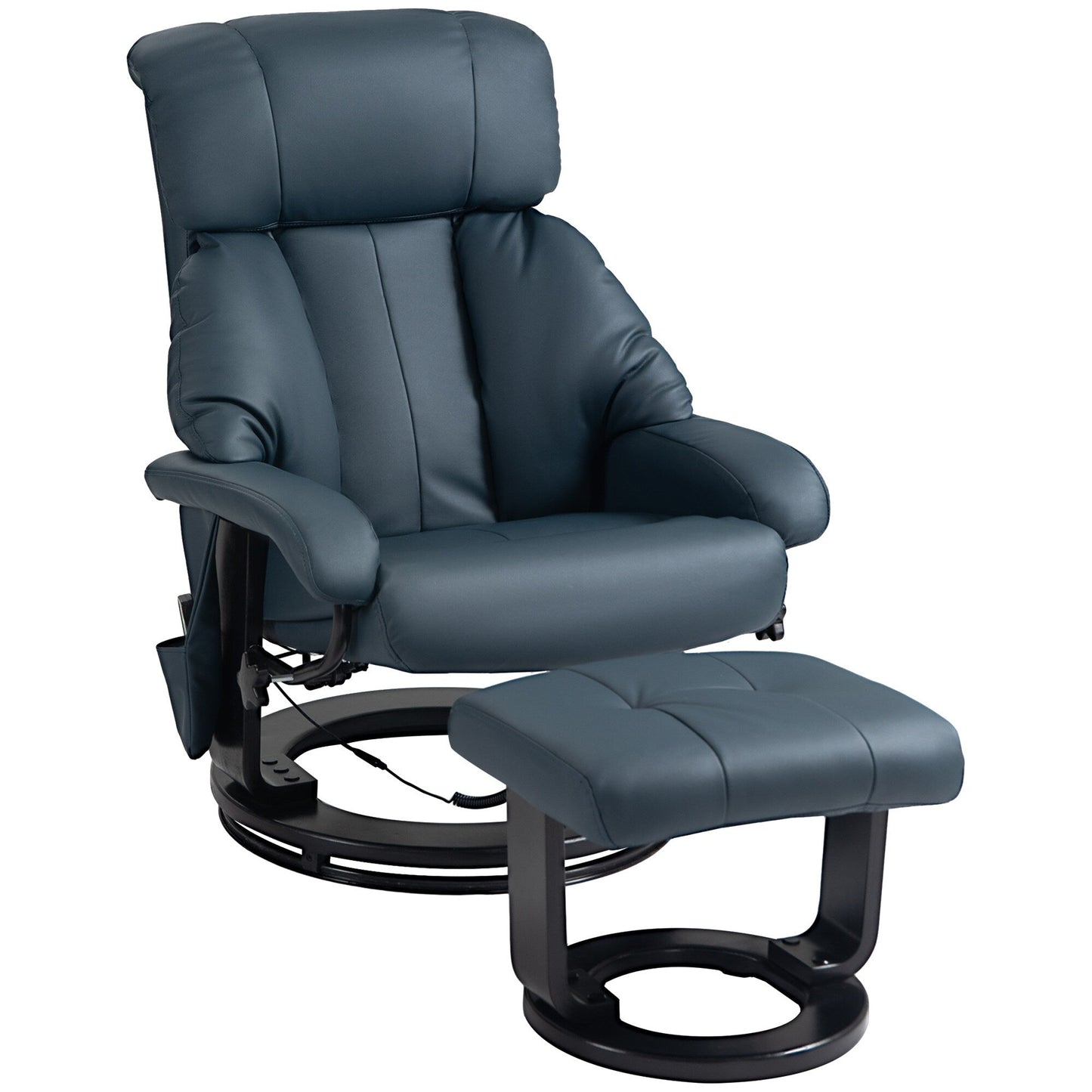 360 Swivel PU Leather Manual Massage Recliner Chair with Footrest, Adjustable Backrest and 10 Point Vibration