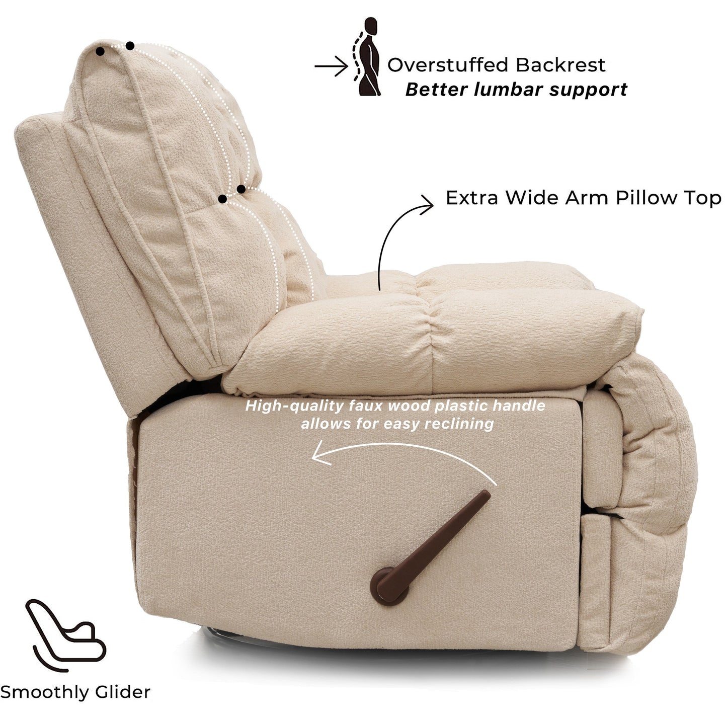 360 Swivel Recliner Upholstery Fabric Glider Rocker Recliner Single Lazy Sofa with Lumbar Support for Living Room