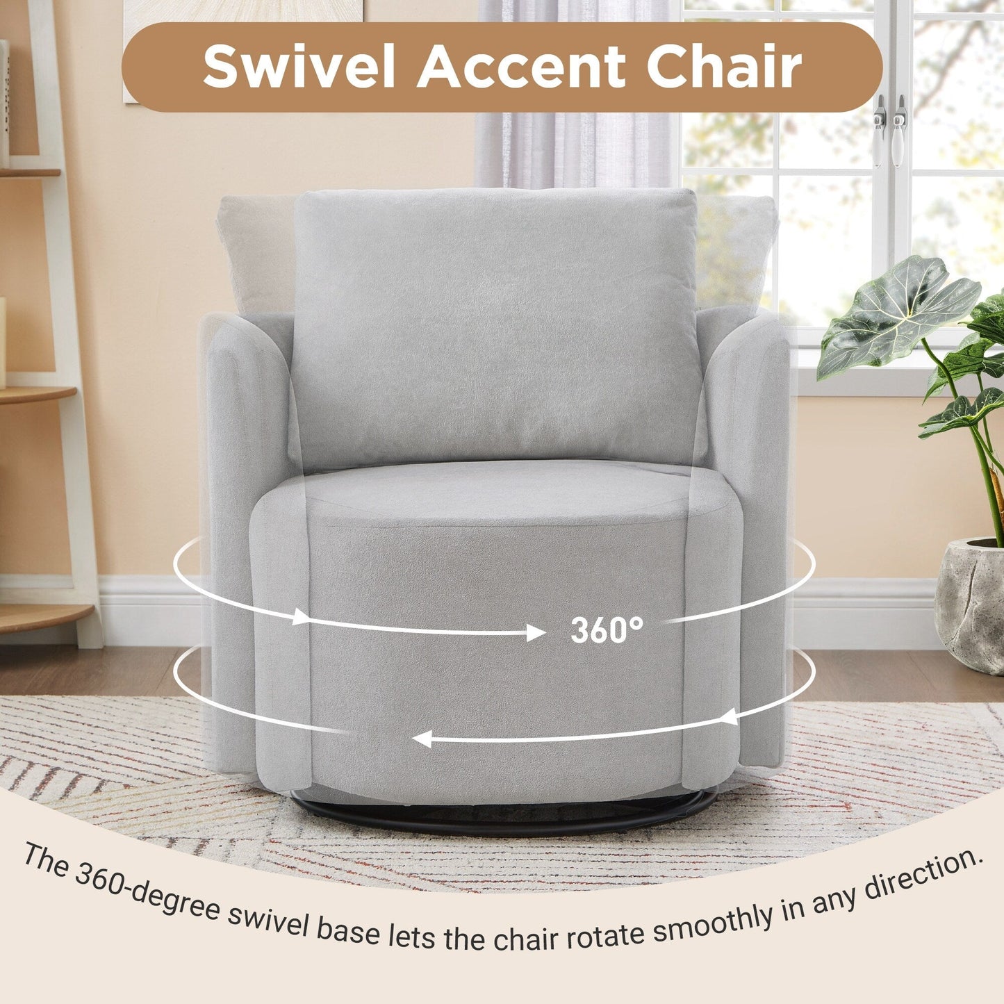 360° Swivel Chair, Chenille Barrel Armchair, Curved Design Lounge Chair Upholstered Swivel Sofa Chair for Living Room